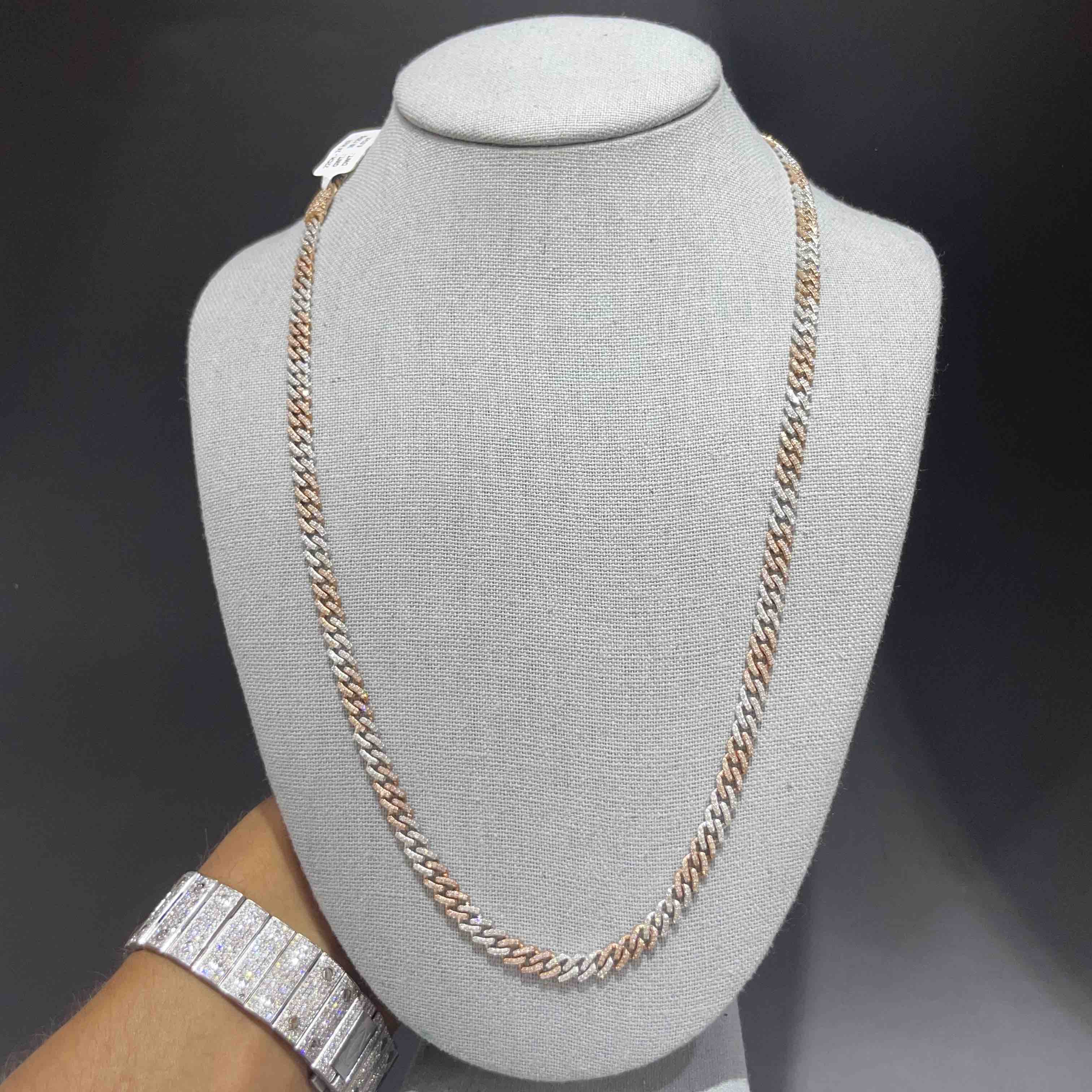 10k Rose Two Tone 5MM Miami Cuban Link Chain Iced Out