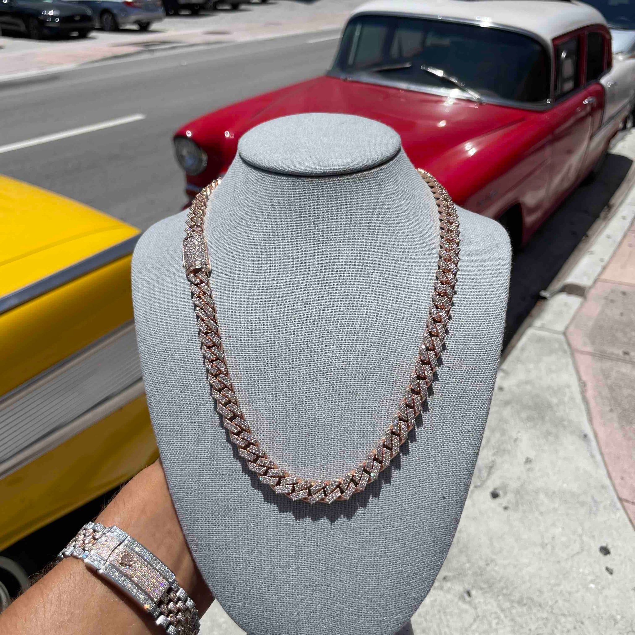 10K Rose Gold 10mm Iced Out Cuban Link Chain