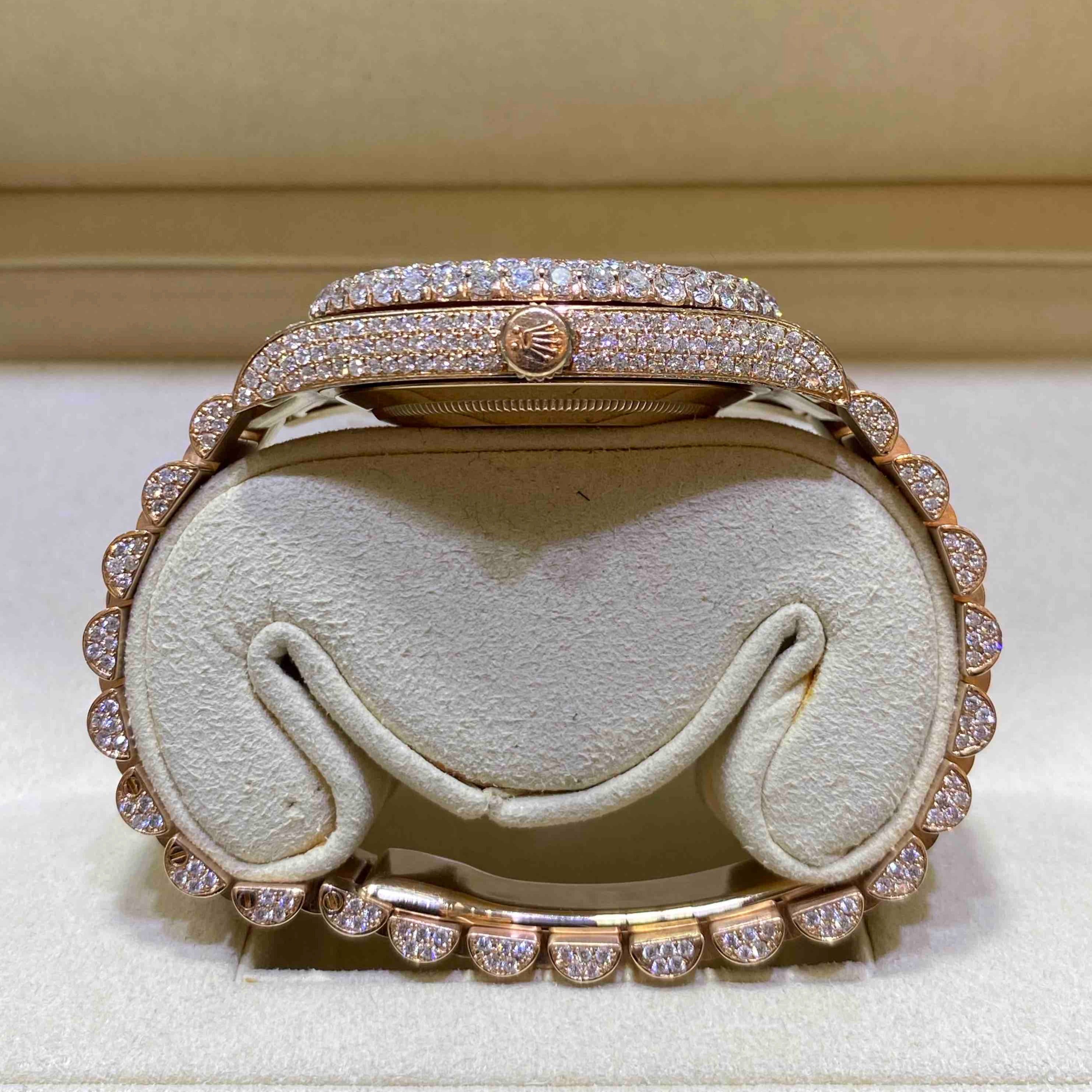 41mm Iced Out Rolex Presidential Day Date Rose Gold VVS
