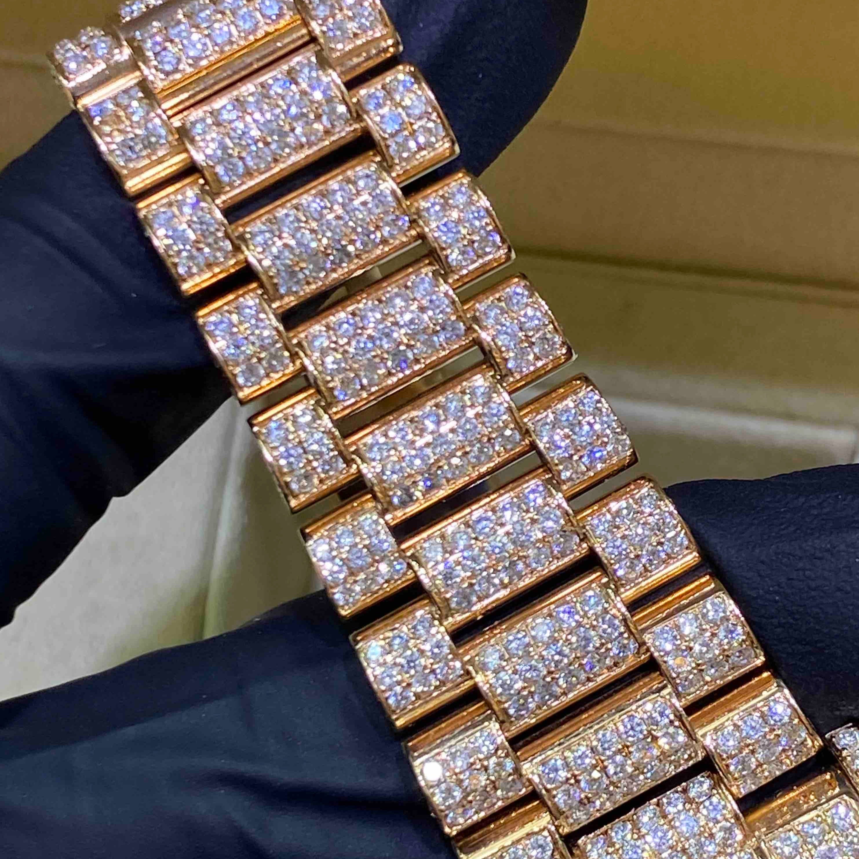 41mm Iced Out Rolex Presidential Day Date Rose Gold VVS