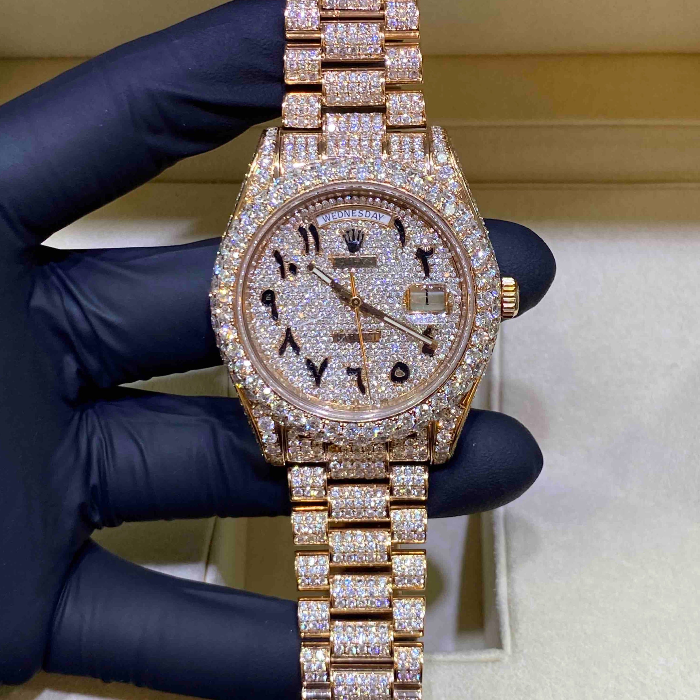 41mm Iced Out Rolex Presidential Day Date Rose Gold VVS