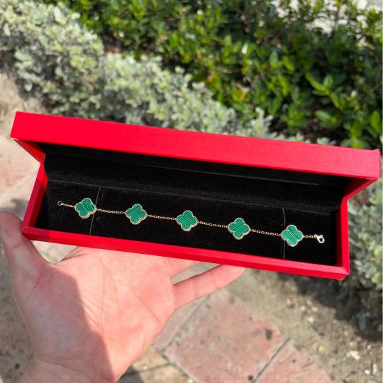 18k Yellow Gold Malachite Clover Bracelet