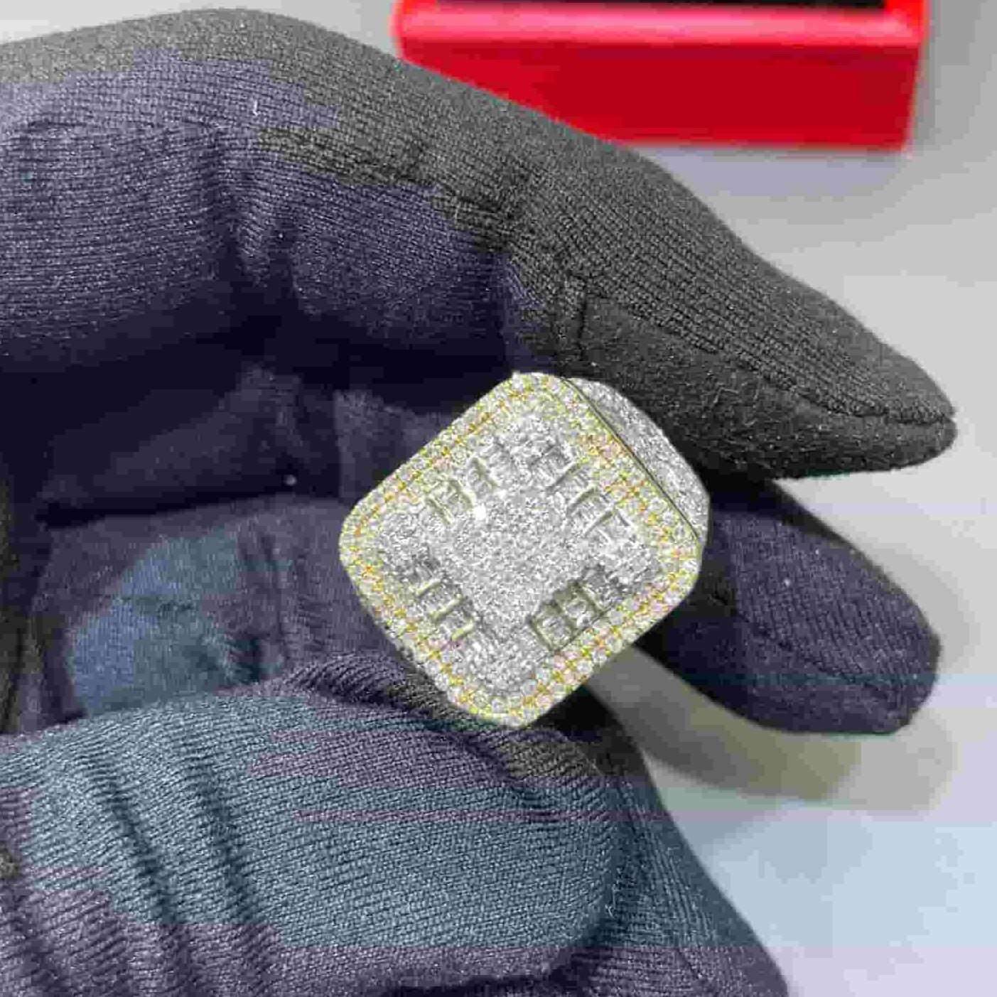 14k Bust Down Baguette Hip Hop Ring Yellow Gold