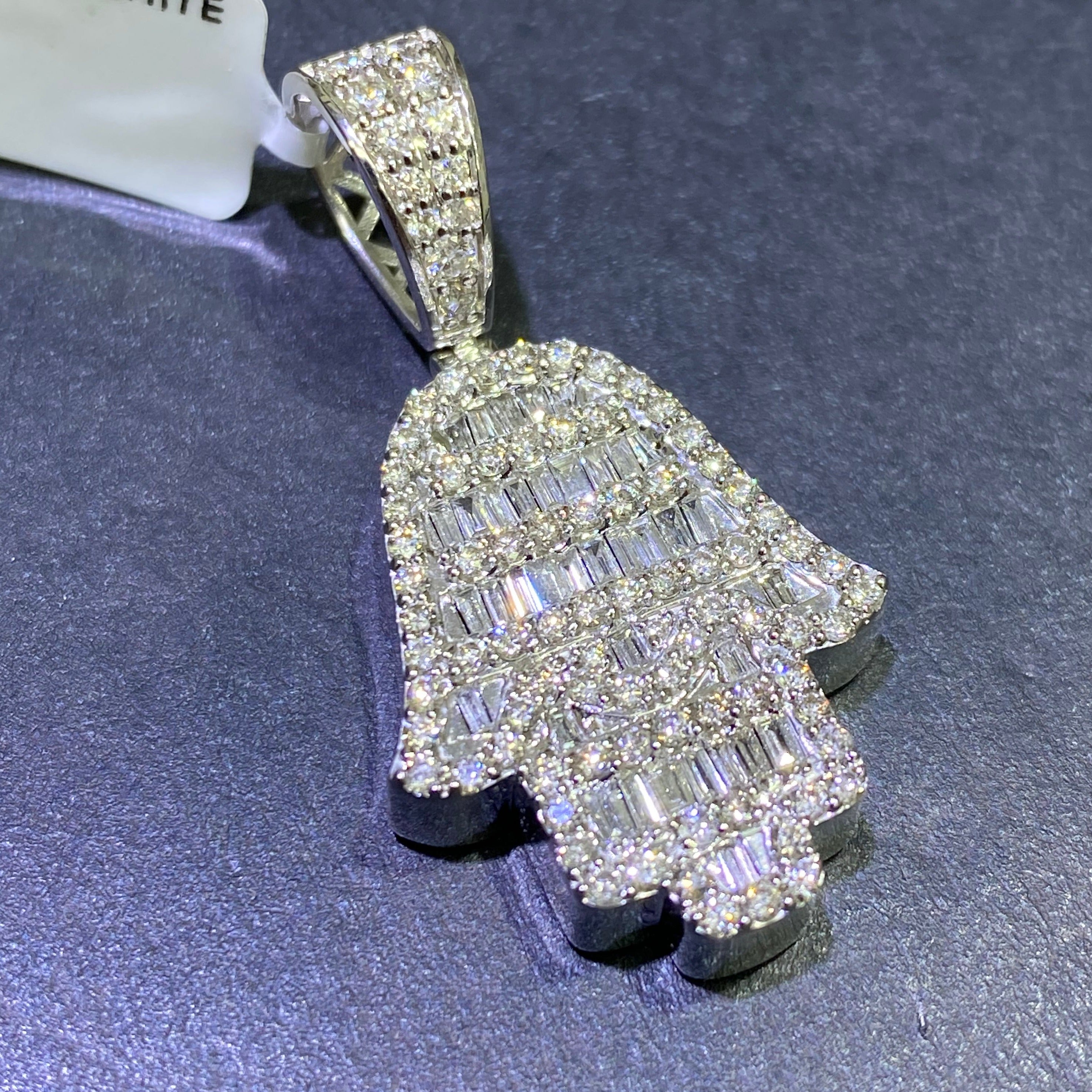 Hand Of God "iced hamsa" Charm VVS1 Baguettes natural diamonds π , 5 grams 14k white gold