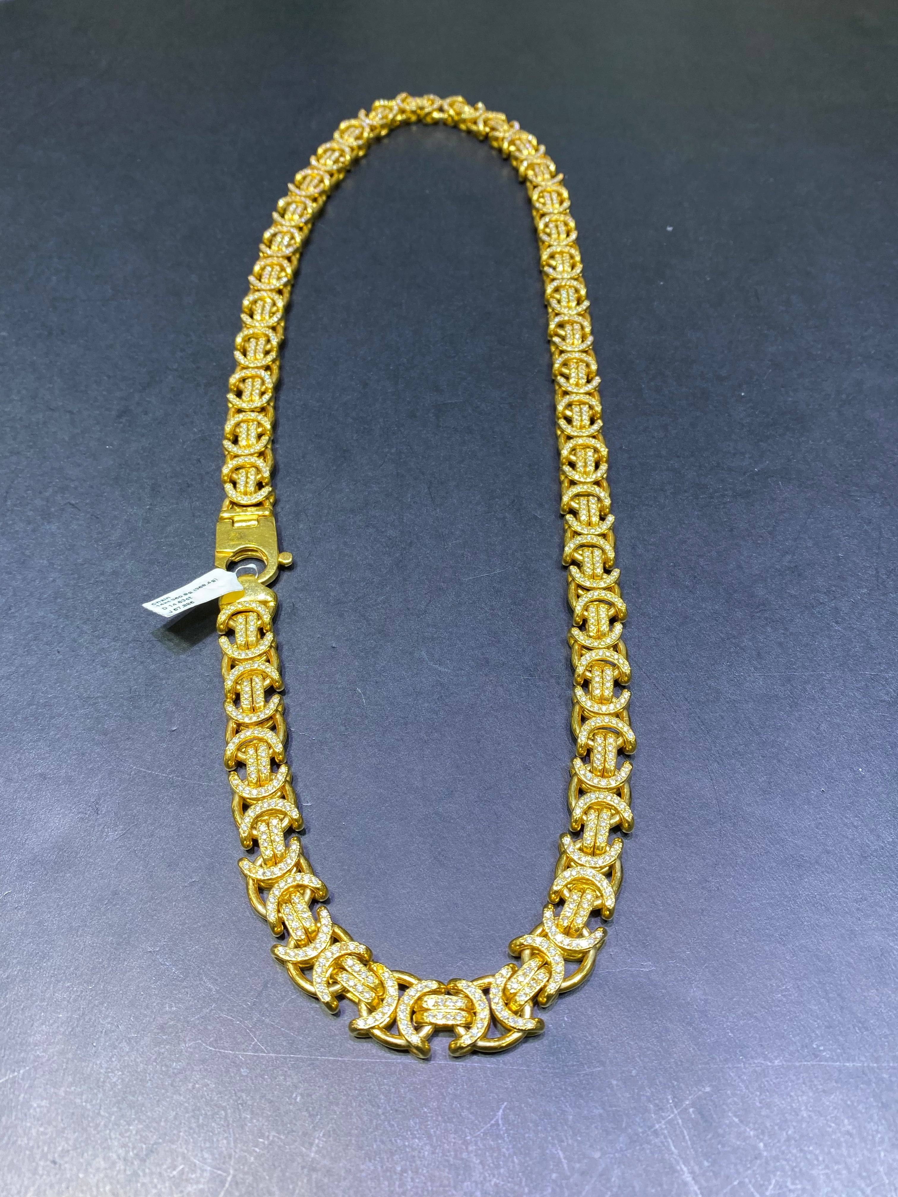 new 14k “kings chain”solid byzantine miami cuban link iced 15cts.t.w.vs1 natural diamonds