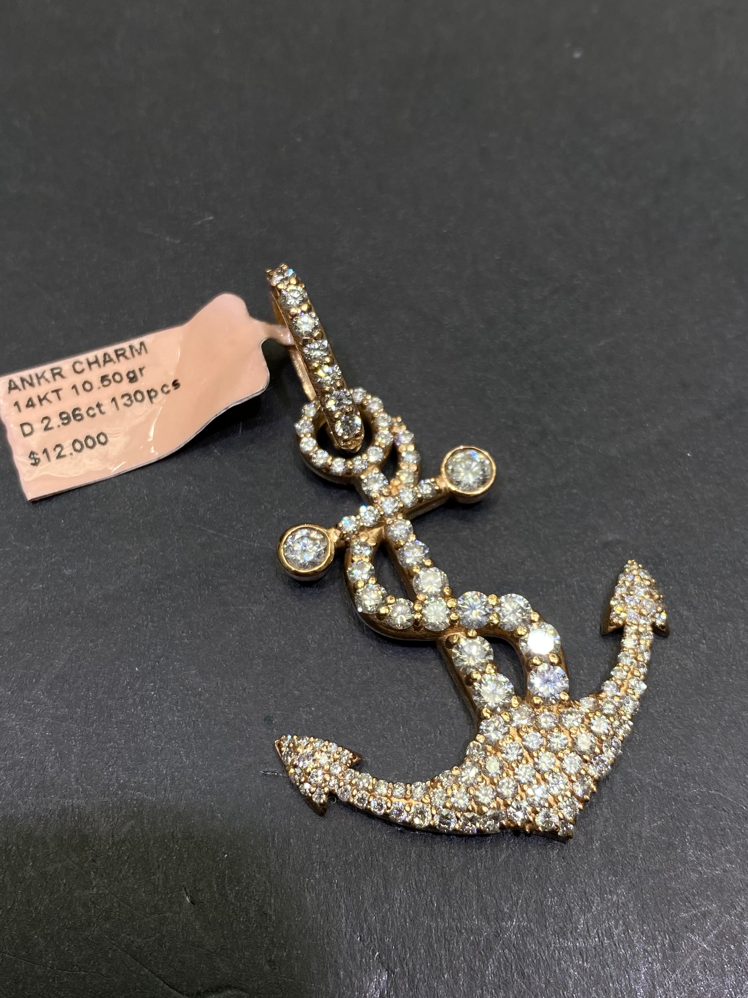 New 14k Anchor Pendant VS-1 natural diamonds 3 cts.t.w. 14k 10.6 grams