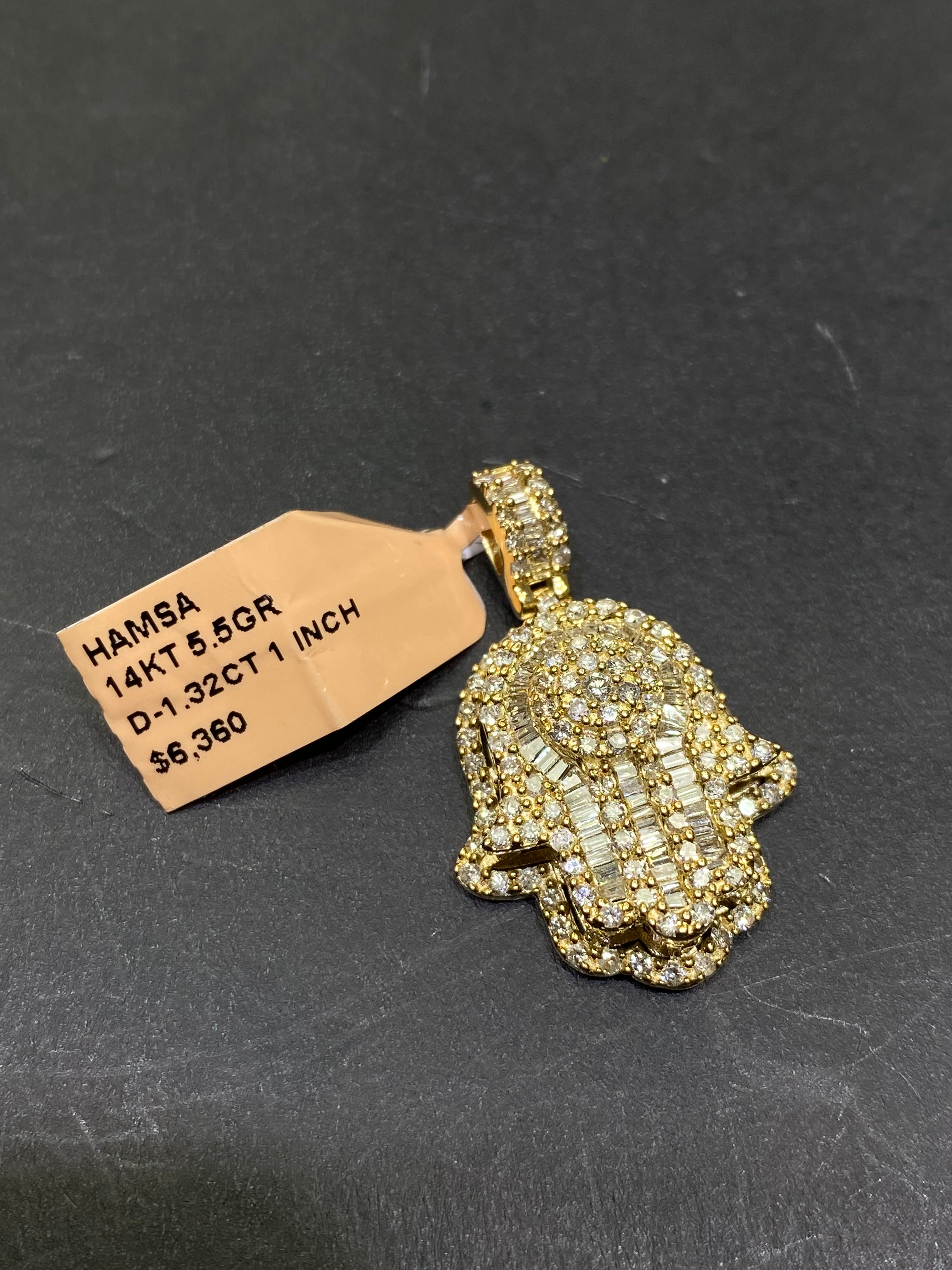 "Iced Hamsa" Vs1 natural diamonds 💎 custom Pendant 14k Vs-1,2cts.t.w. 6 grams.
