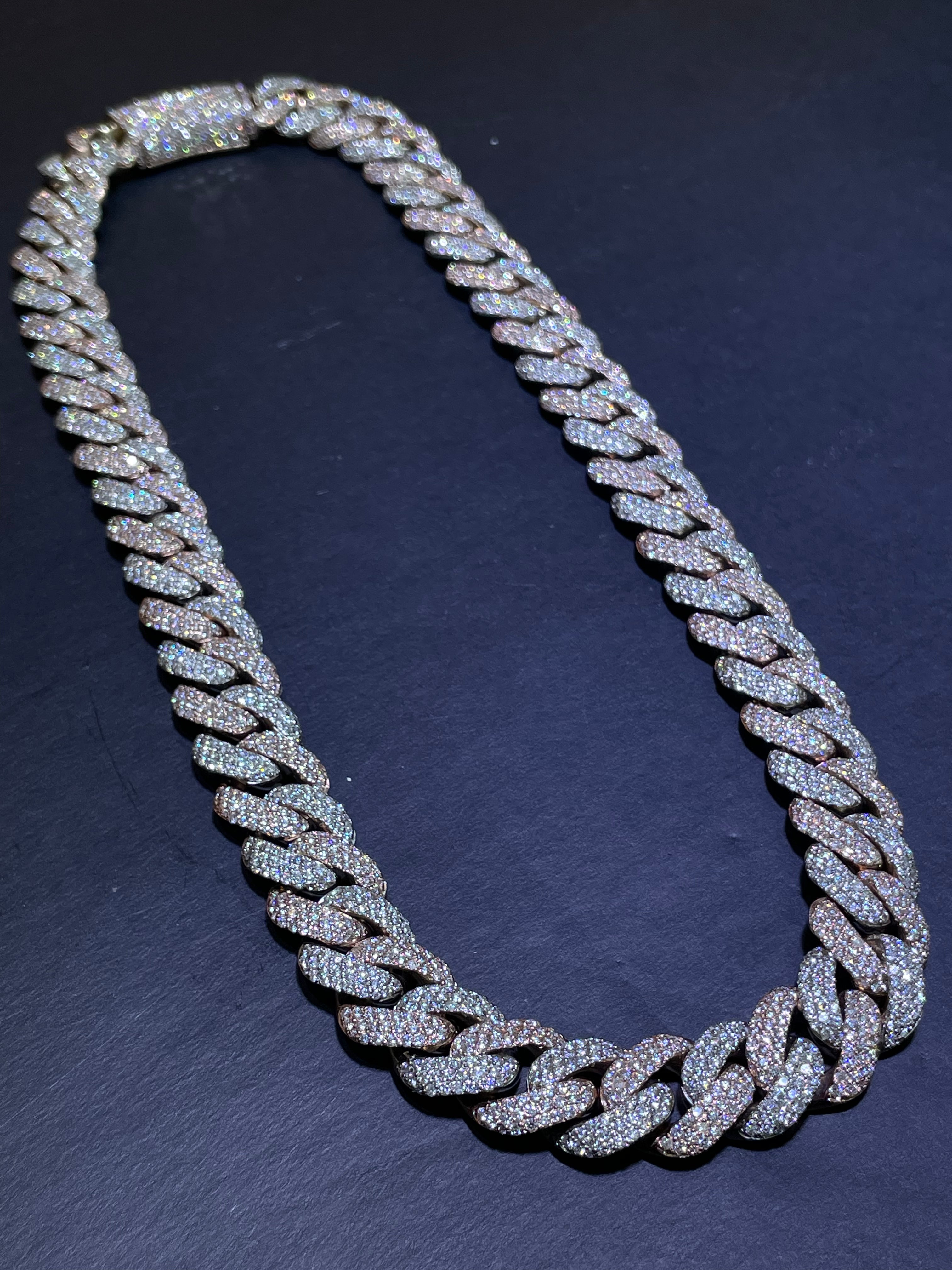 14k "Iced Out Miami Cuban Link" Necklace VVS1 44 CTs t.w. Rose/White ”iced diamond “ 273 grams 14k Gold. 16mm