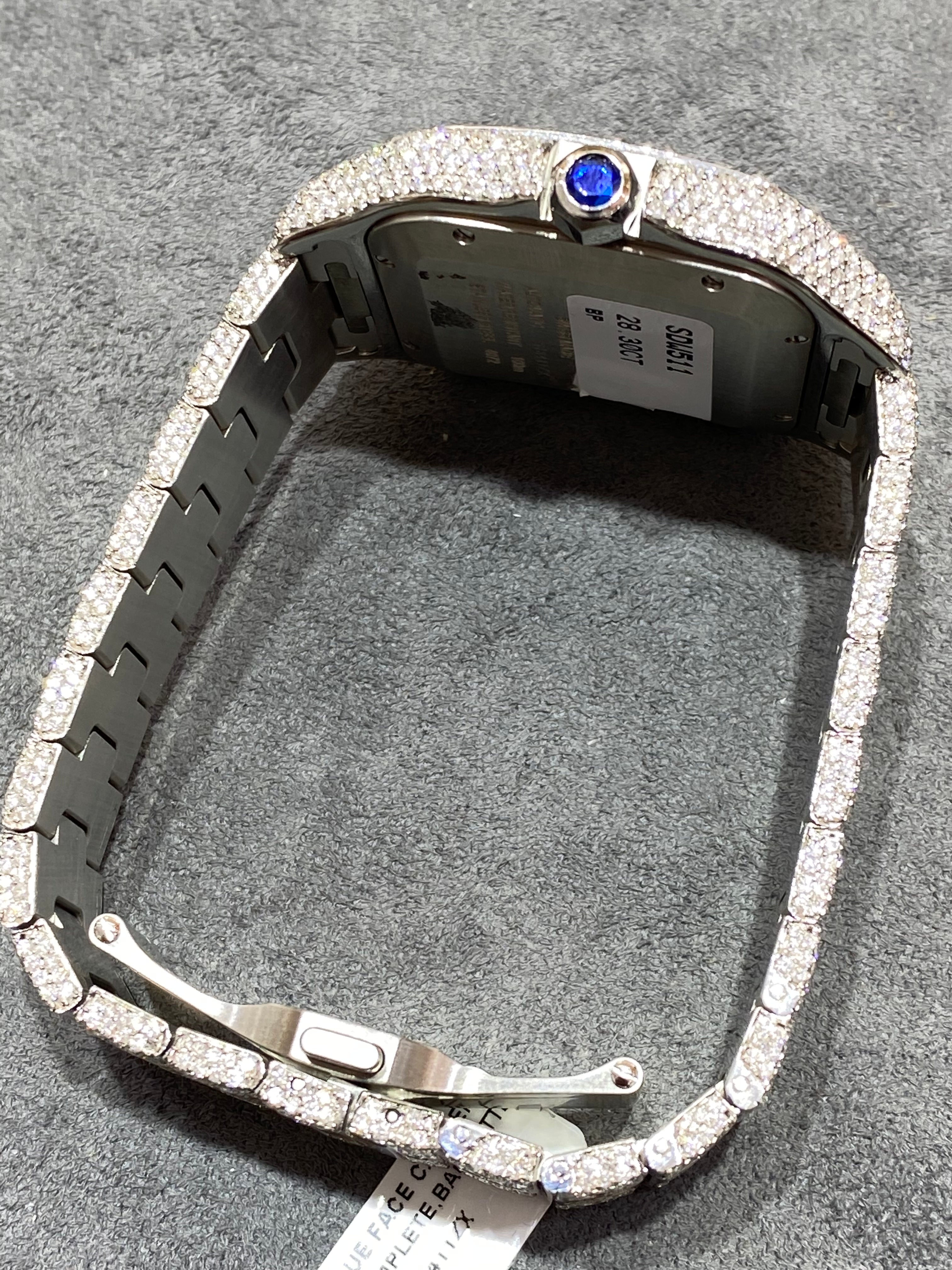 new 41mm cartier santos xl “iced bustdown “baguettes vvs1 blue dial 31 cts t.w.natural diamond 💎