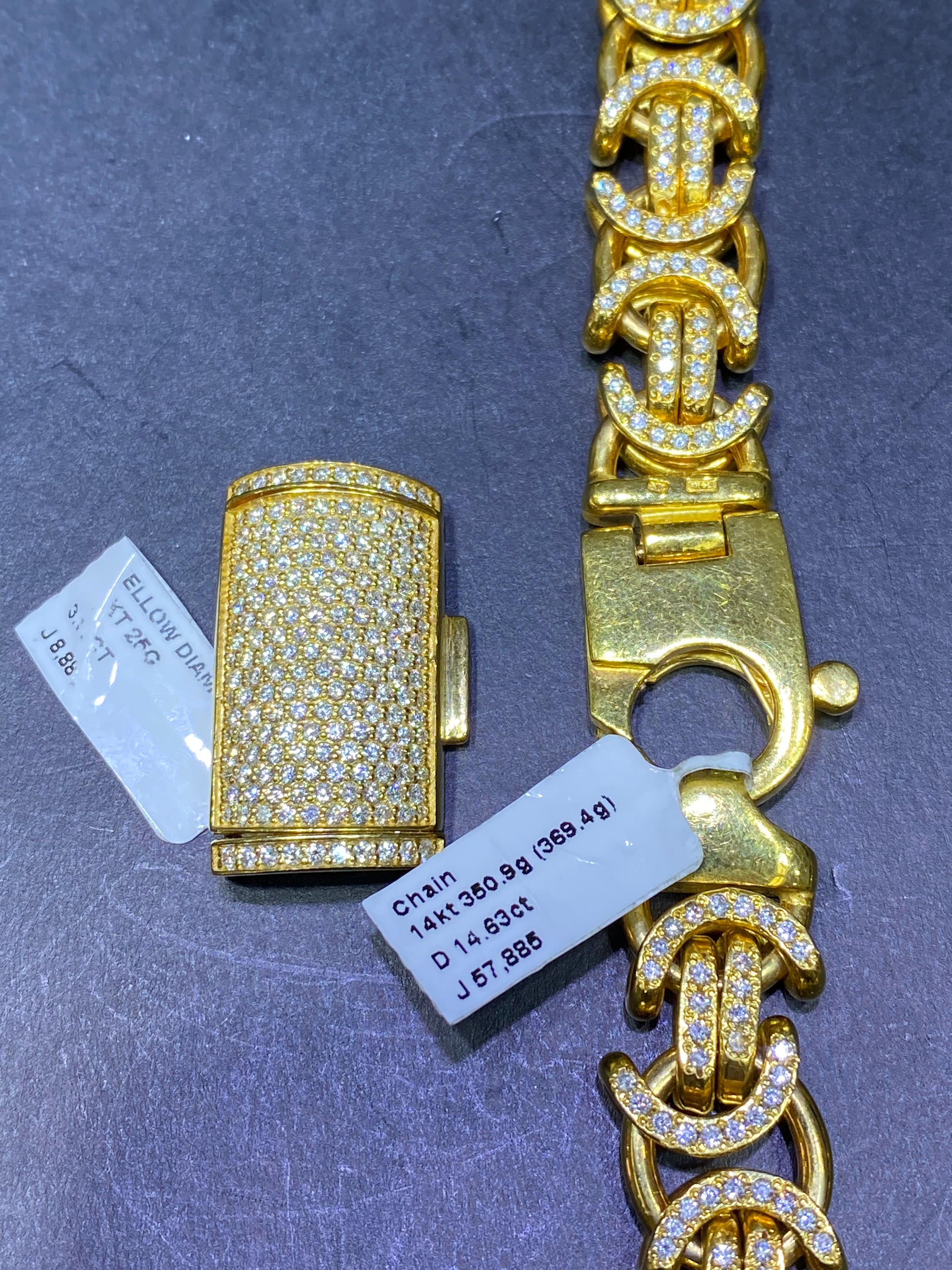 new 14k “kings chain”solid byzantine miami cuban link iced 15cts.t.w.vs1 natural diamonds
