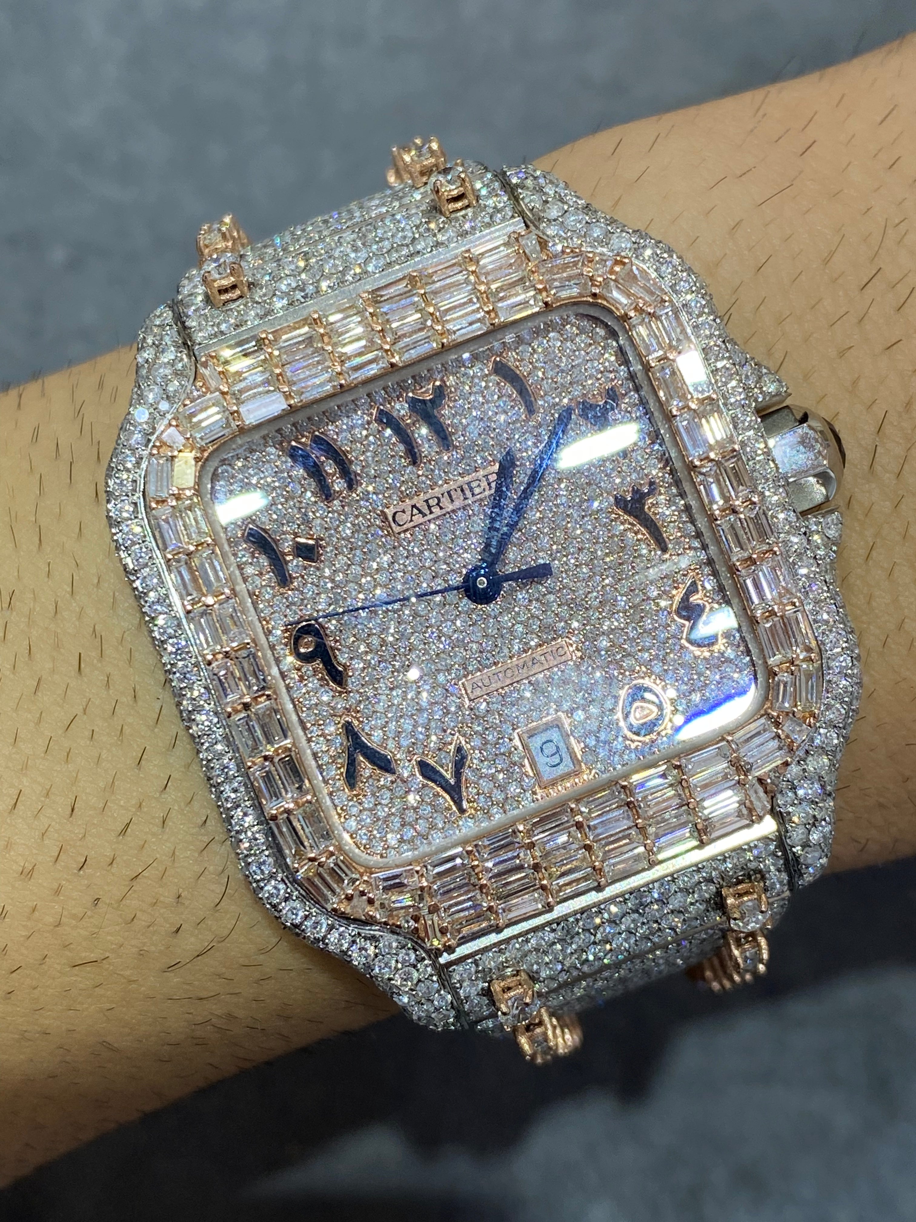new 41mm cartier santos xl"iced bustdown" watch ๐ on screws 29 cts.t.w.๐ฅdial 1of1