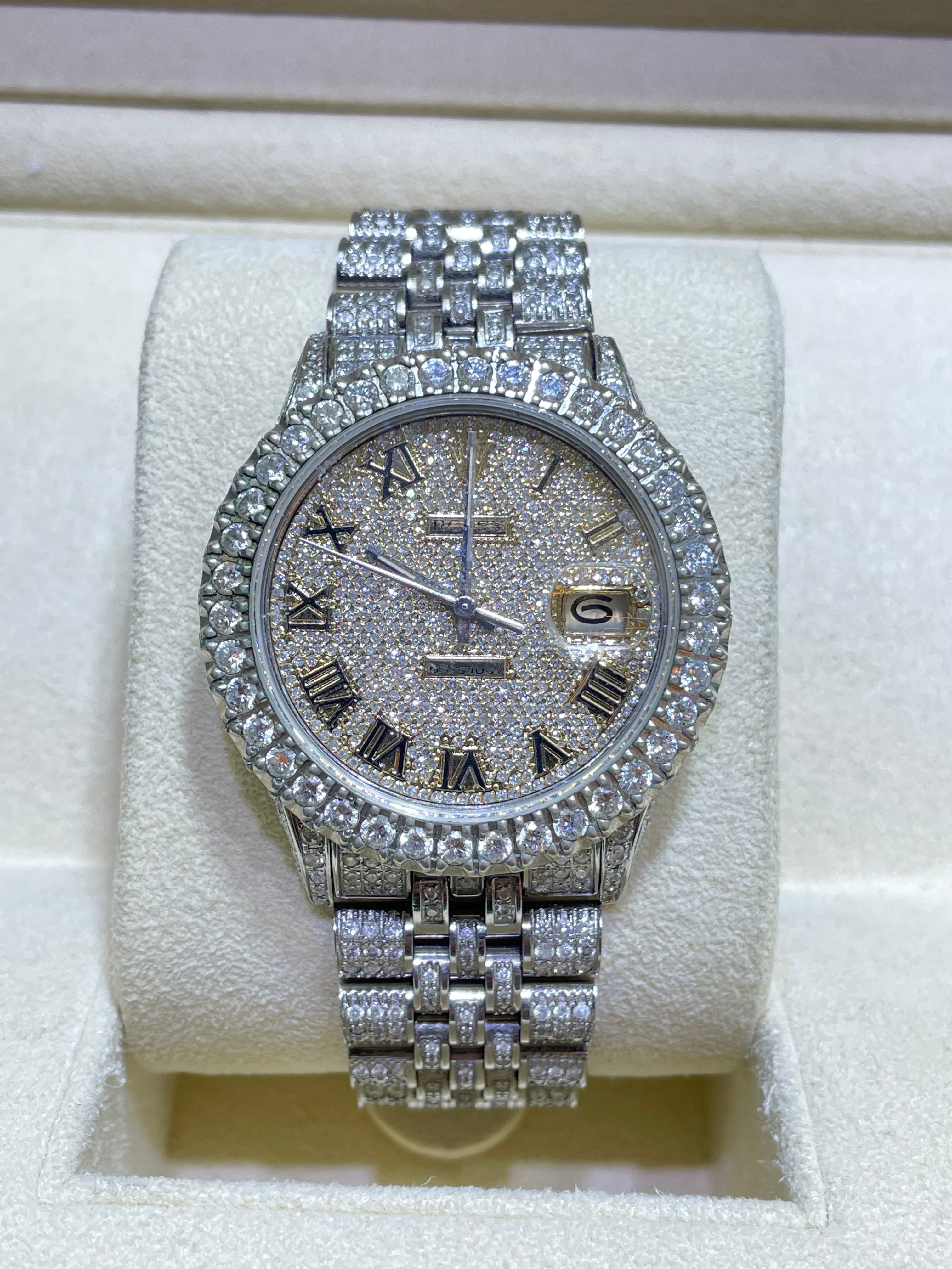 36mm rolex "bust down" iced stainless steel. 15 cts t.w.