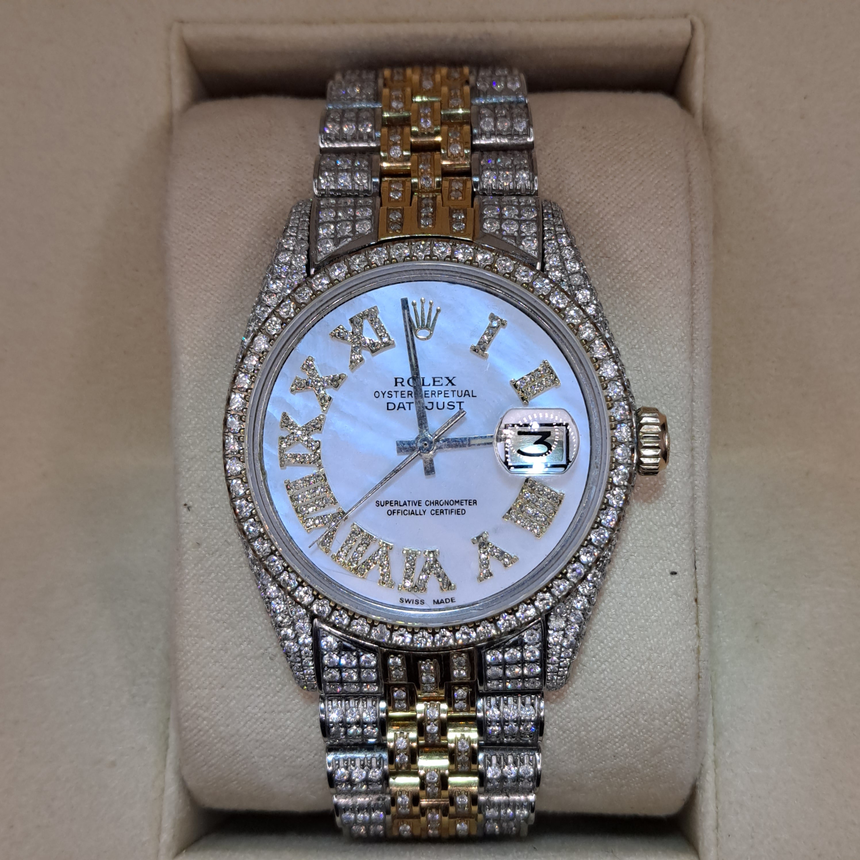 36mm "iced out" 18k 2-tone rolex datejust 36mm