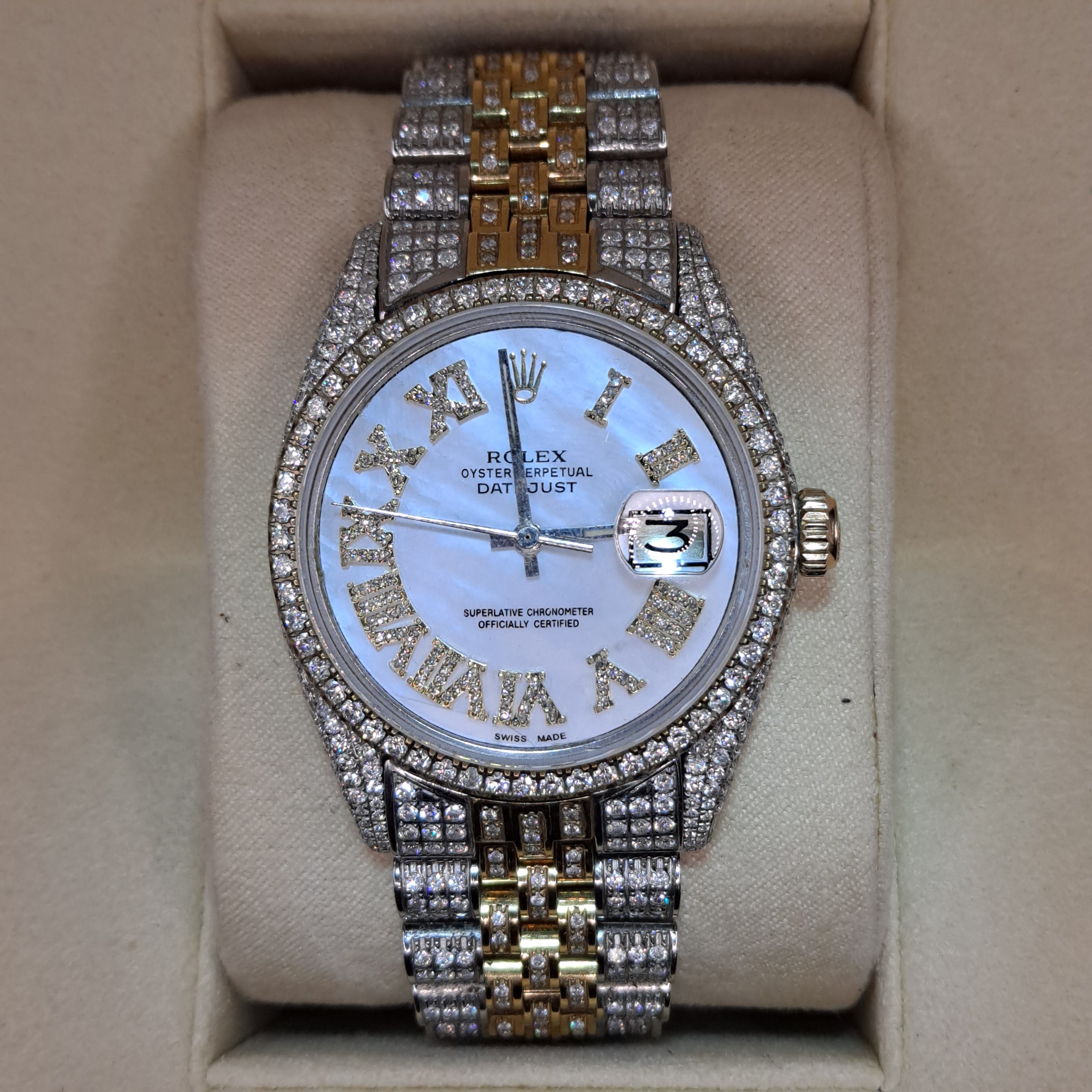 36mm "iced out" 18k 2-tone rolex datejust 36mm