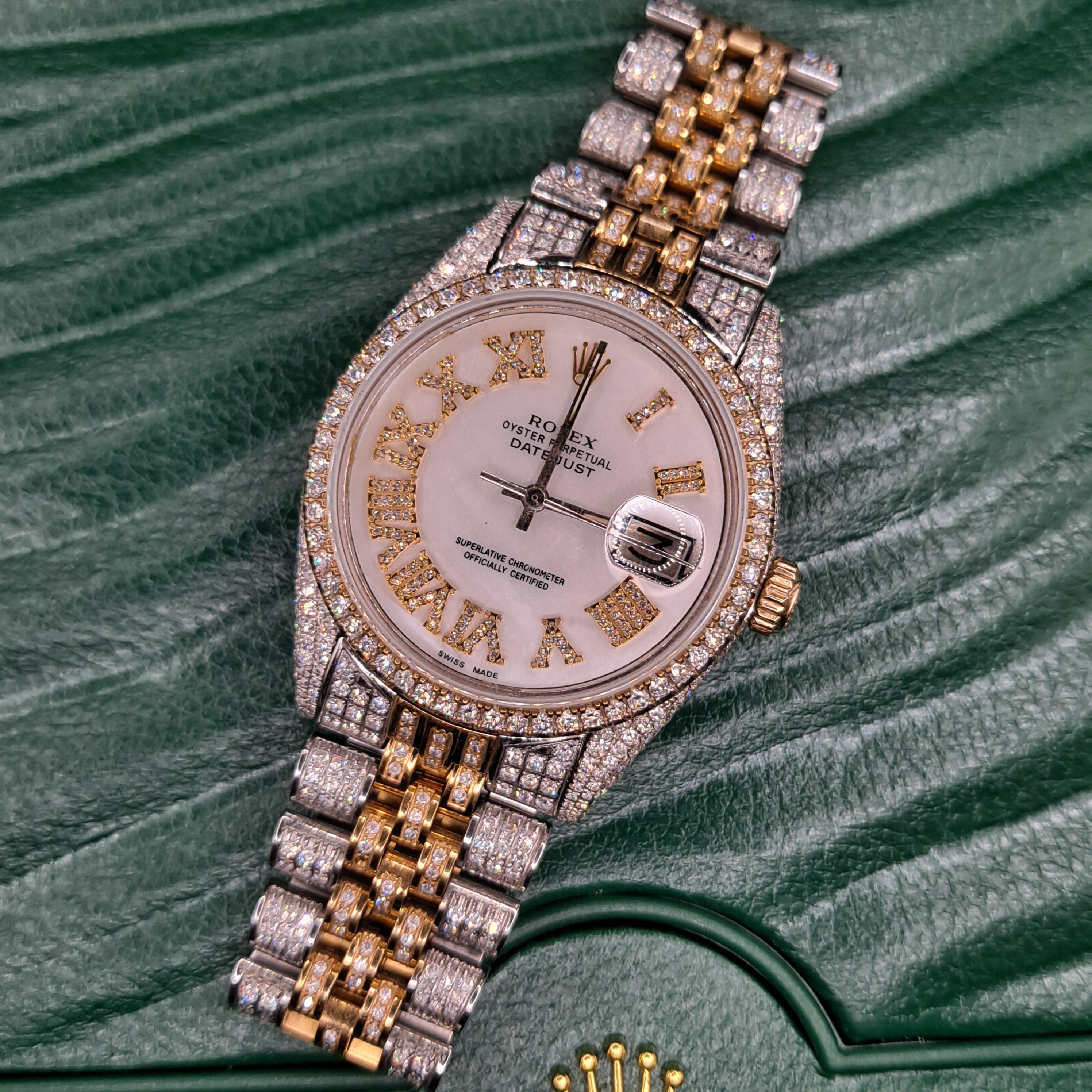 36mm "iced out" 18k 2-tone rolex datejust 36mm