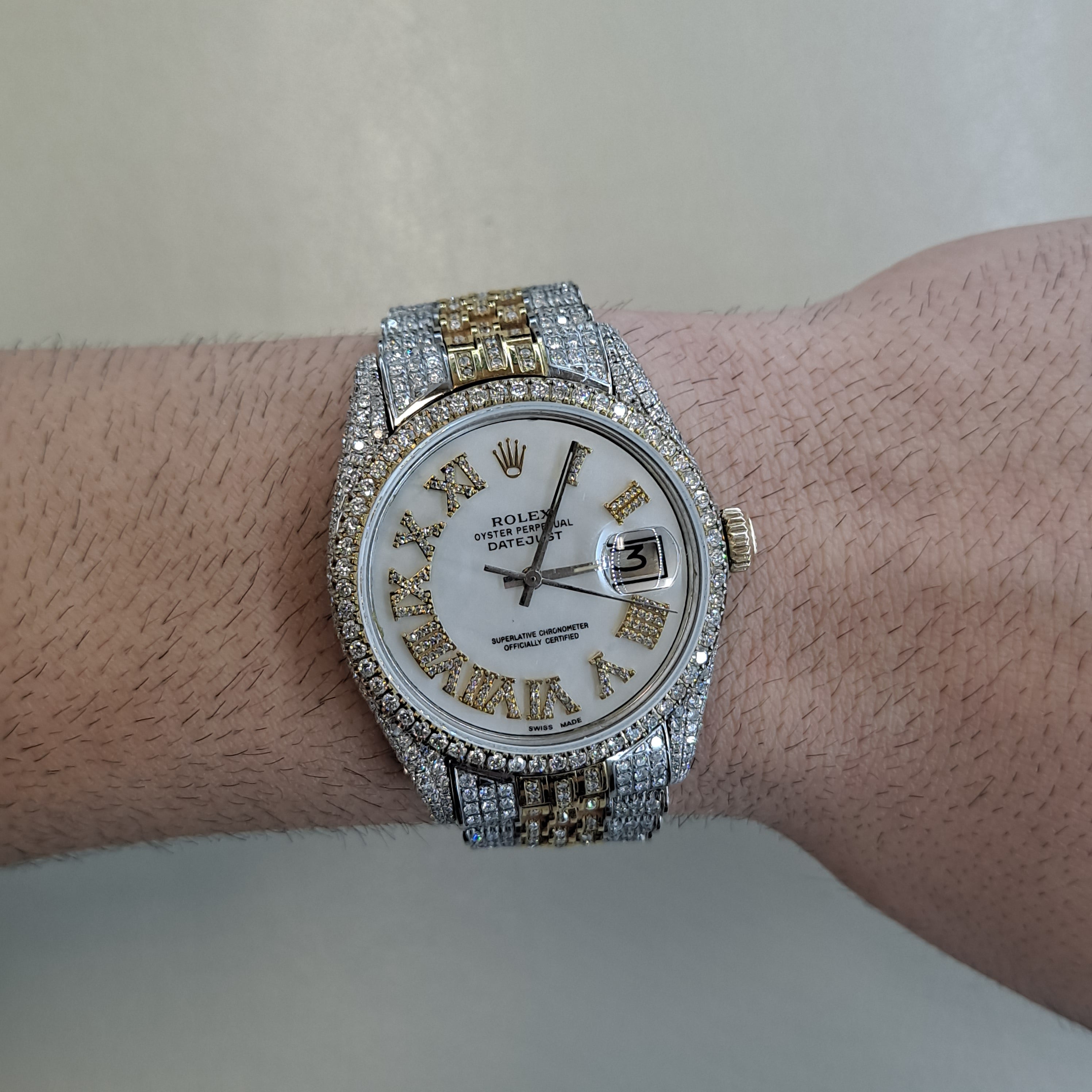 36mm "iced out" 18k 2-tone rolex datejust 36mm