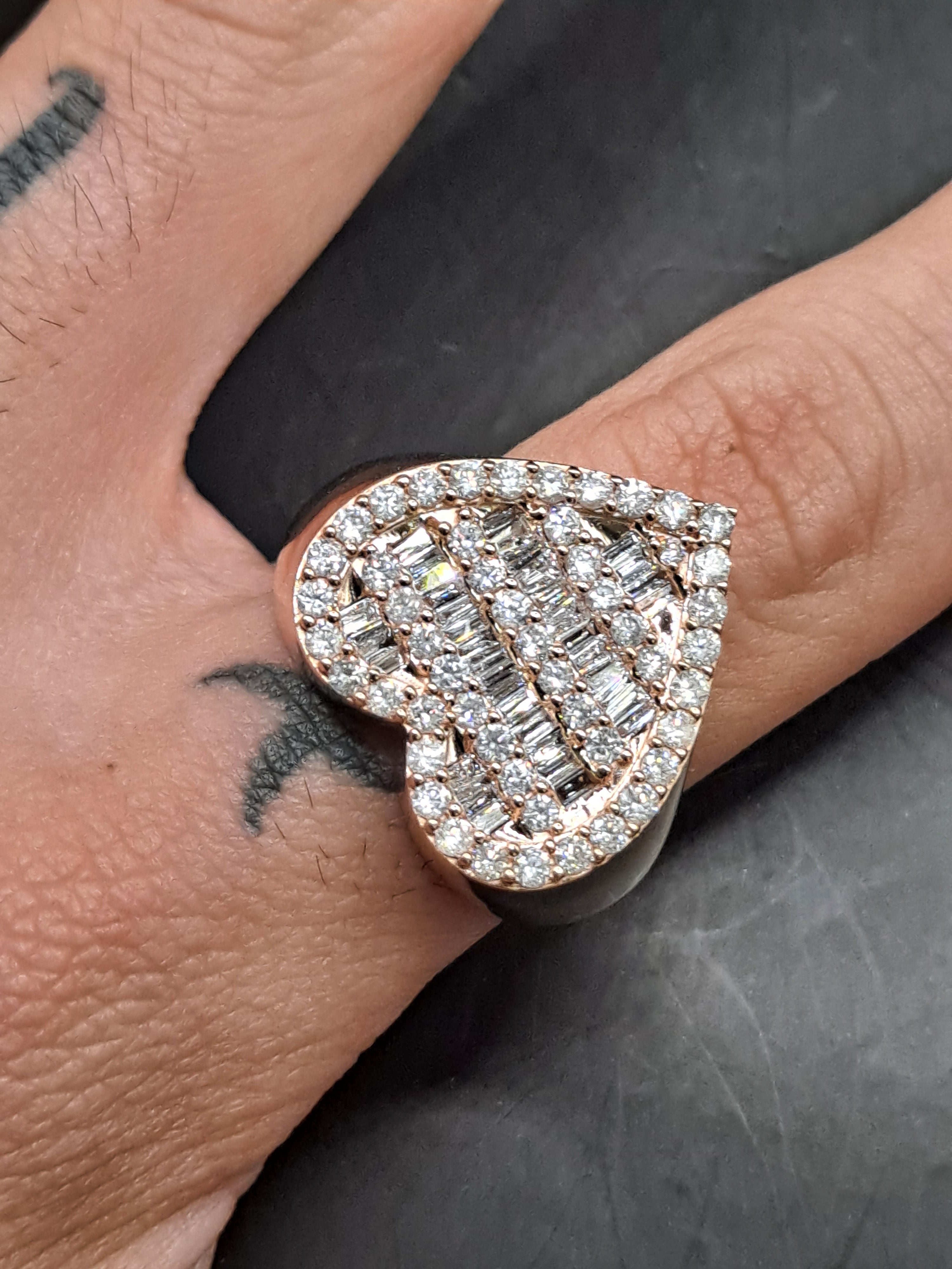 diamond heart ring 1.58 ct tw baguette