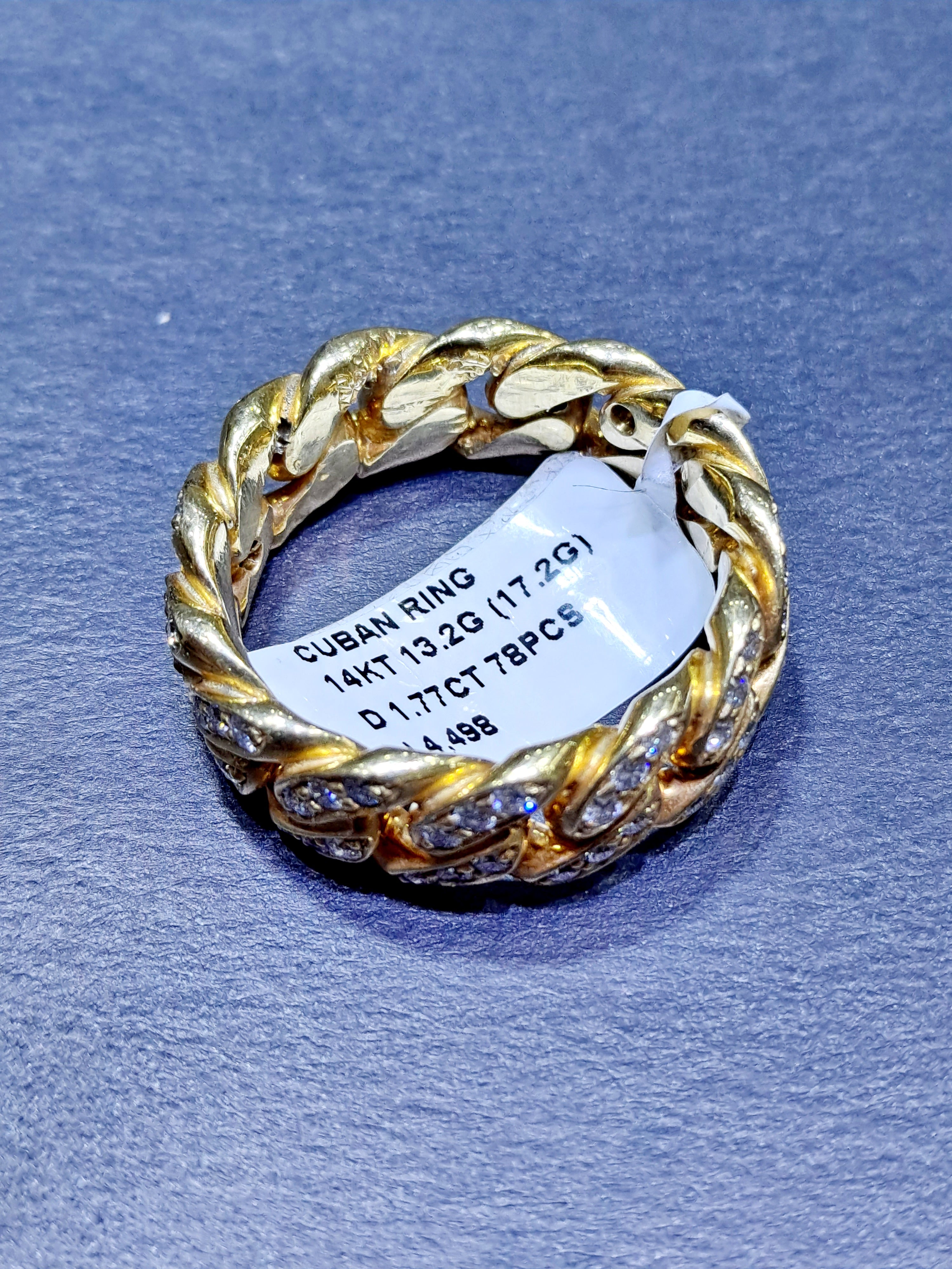 14k new handmade solid miami cuban link ring with 1.77 carats vs-1natural diamonds