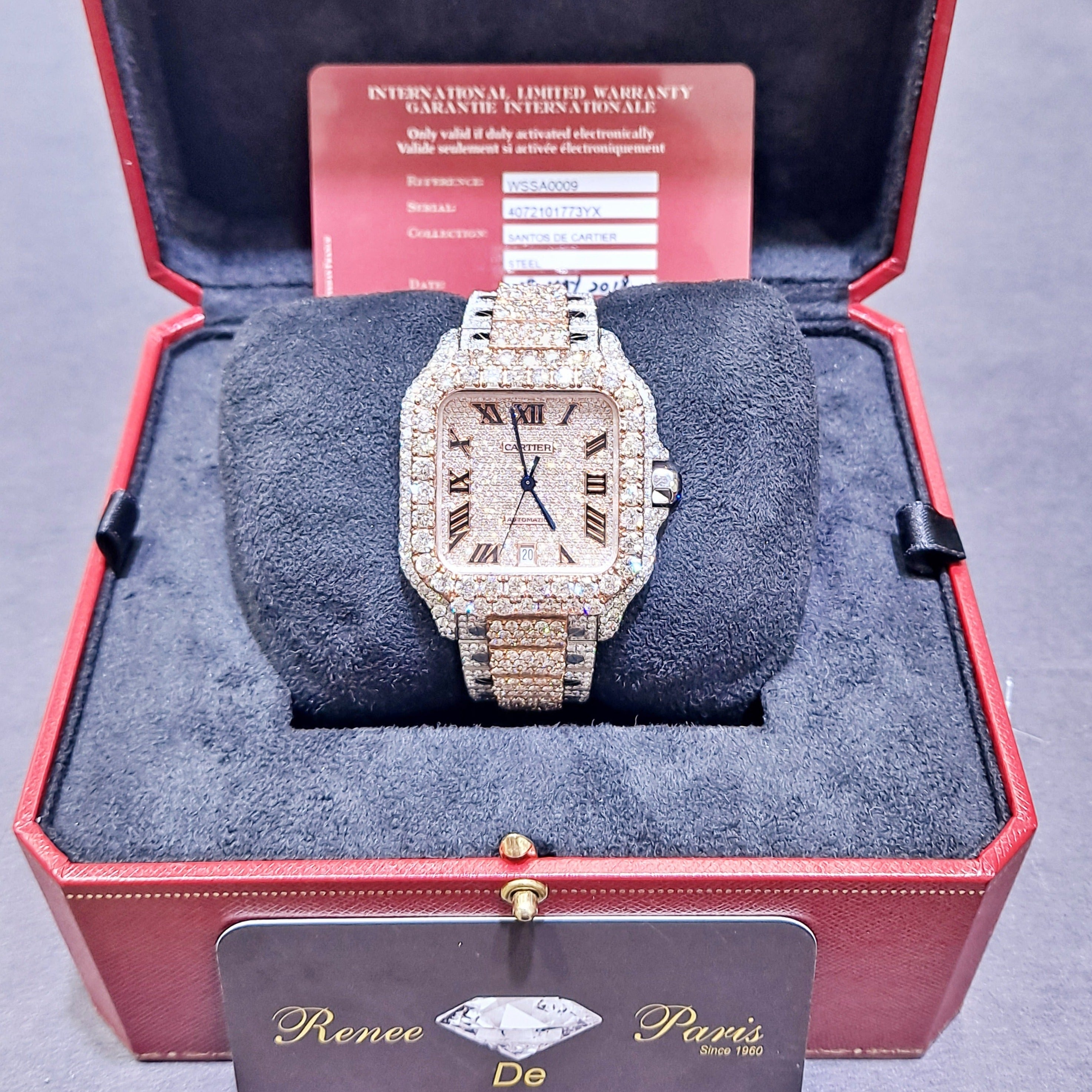 41mm rose gold cartier santos xl watch "iced bustdown"30cts t.w.