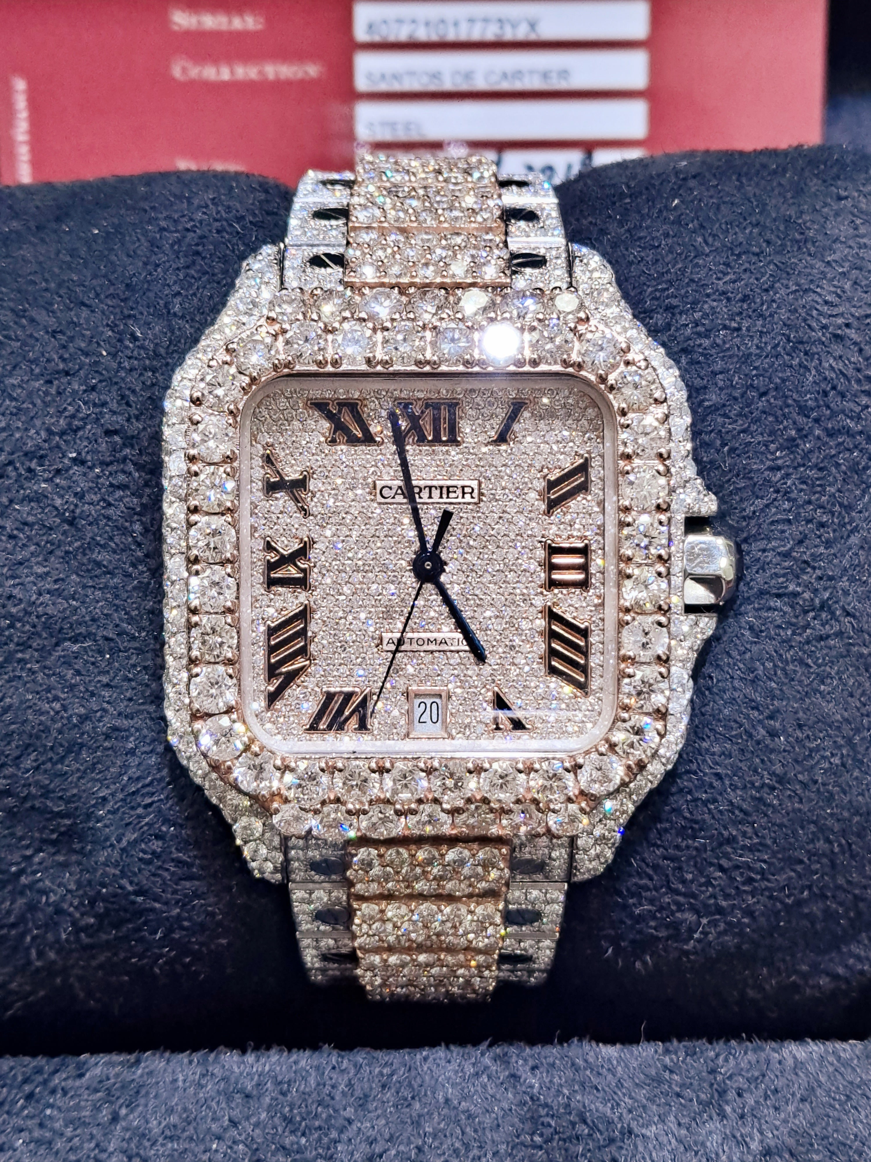 41mm rose gold cartier santos xl watch "iced bustdown"30cts t.w.