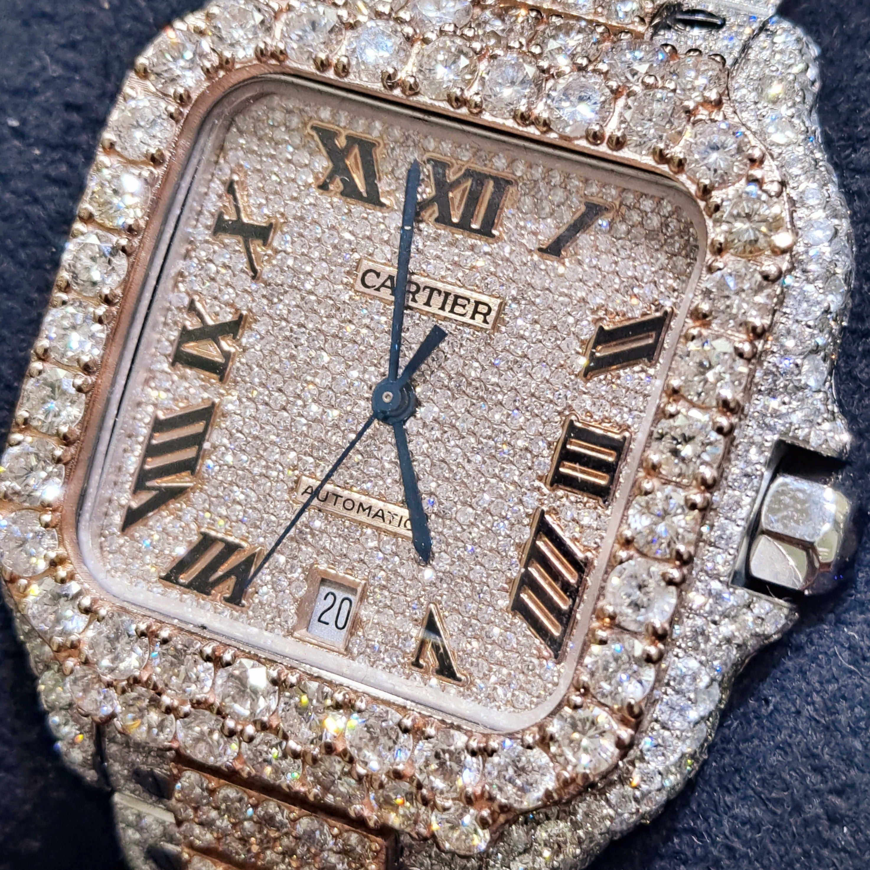 41mm rose gold cartier santos xl watch "iced bustdown"30cts t.w.