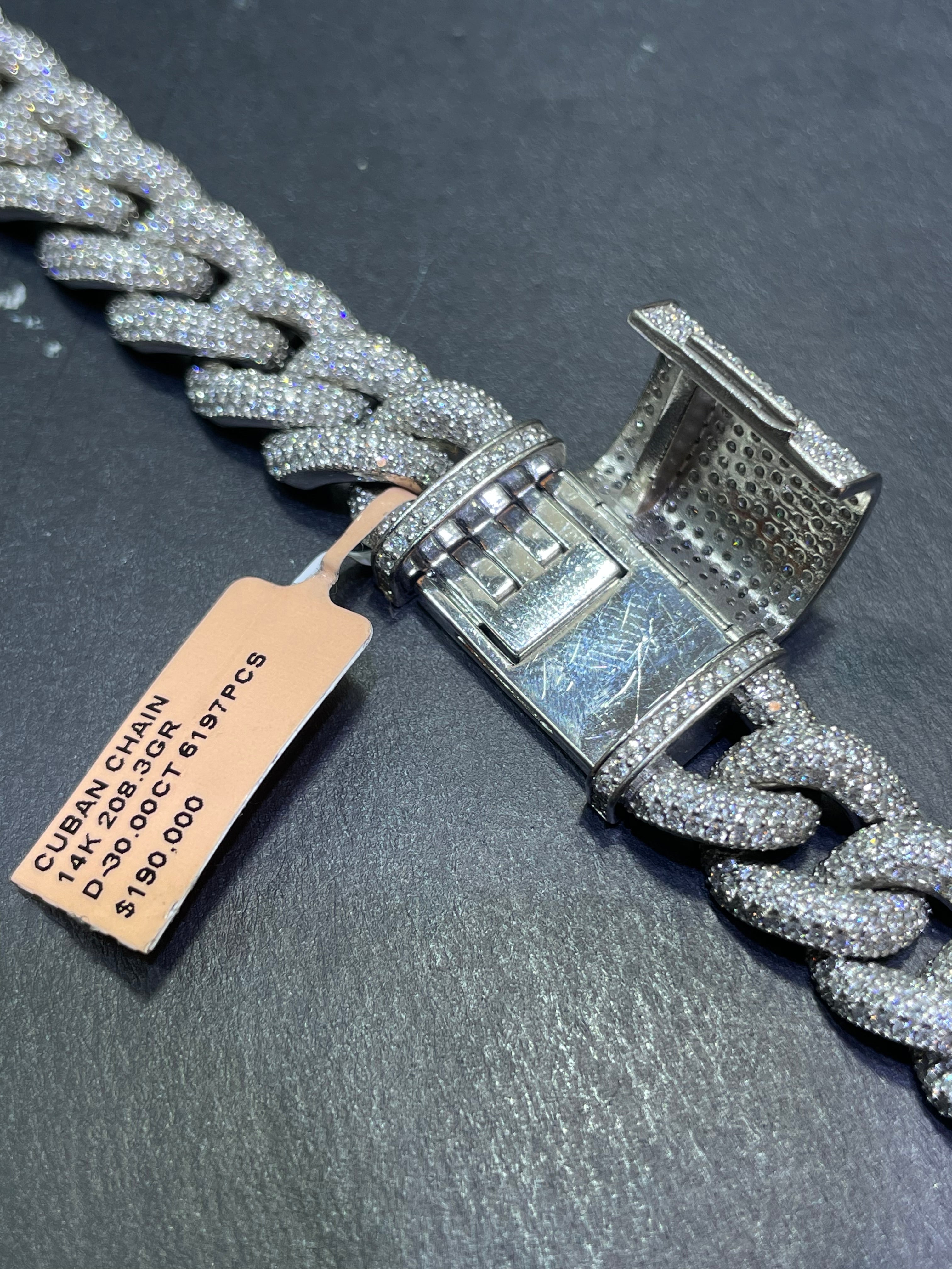 New 14k 34cts.t.w. Vs1 “infinity diamond chain”Miami Cuban link 12mm, 208 grams