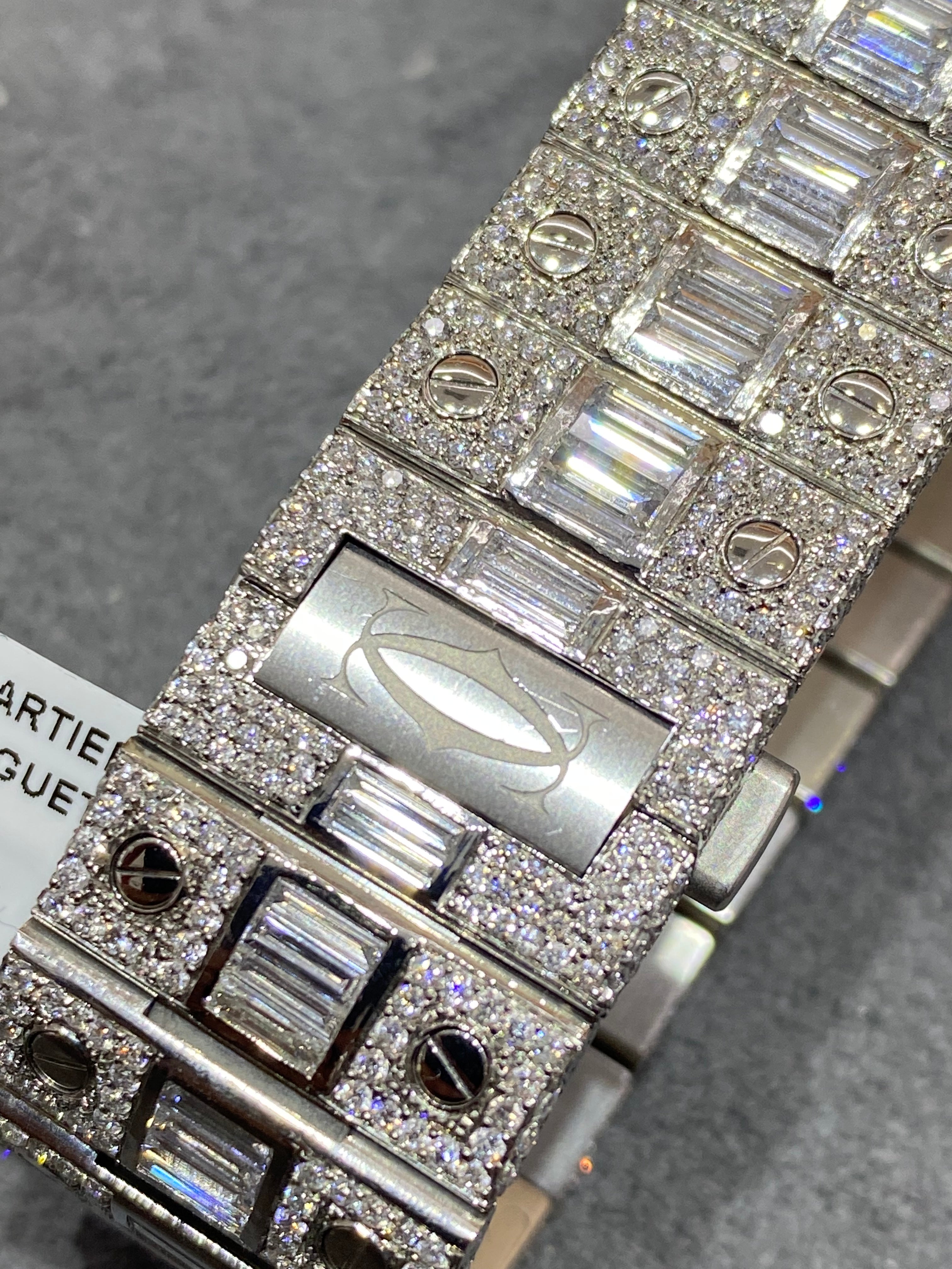new 41mm cartier santos xl “iced bustdown “baguettes vvs1 blue dial 31 cts t.w.natural diamond 💎