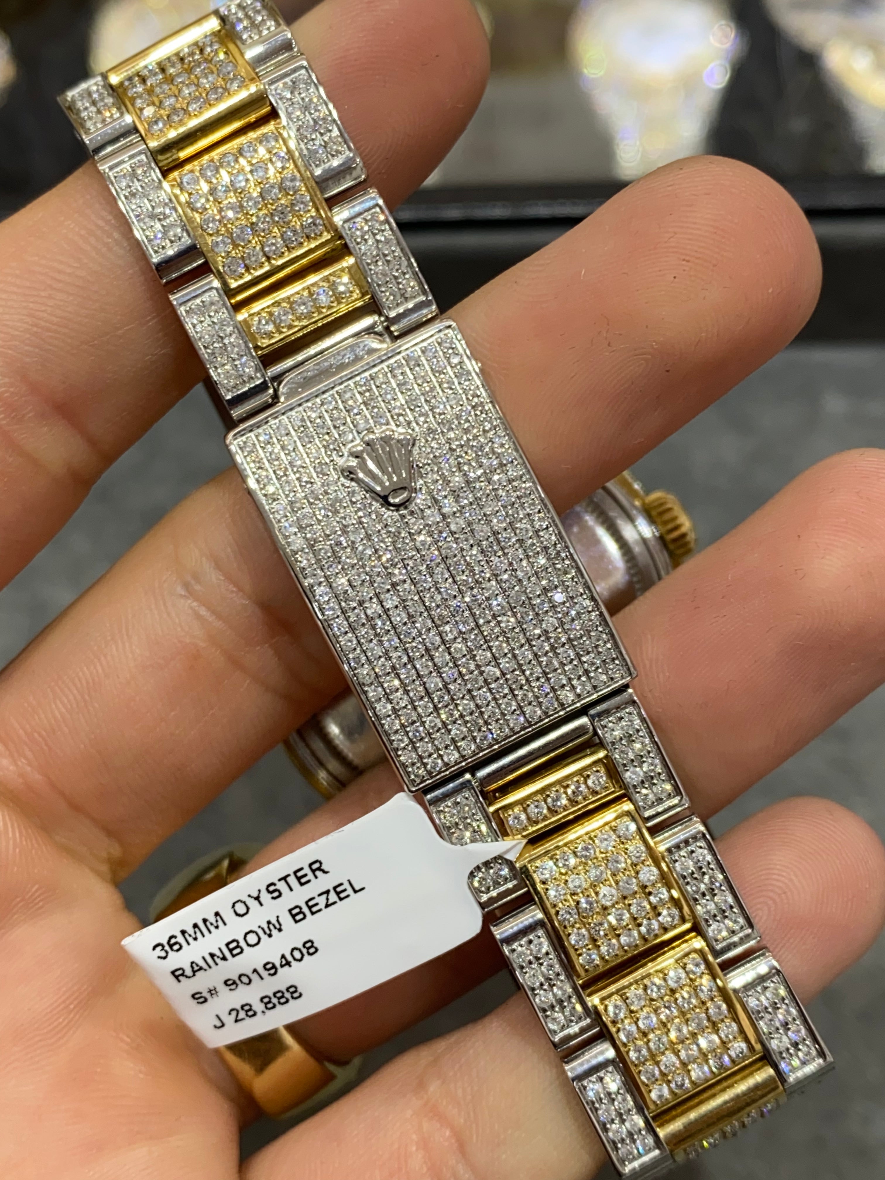 36mm rolex datejust βiced bustdown β oyster band rainbow π 15 cts .t.w. vs1 natural π