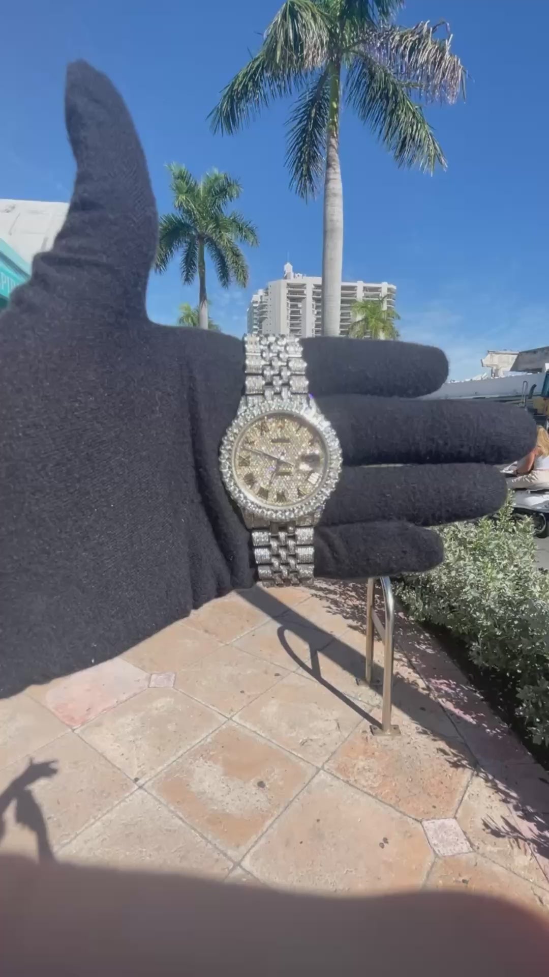 36mm rolex "bust down" iced stainless steel. 15 cts t.w.