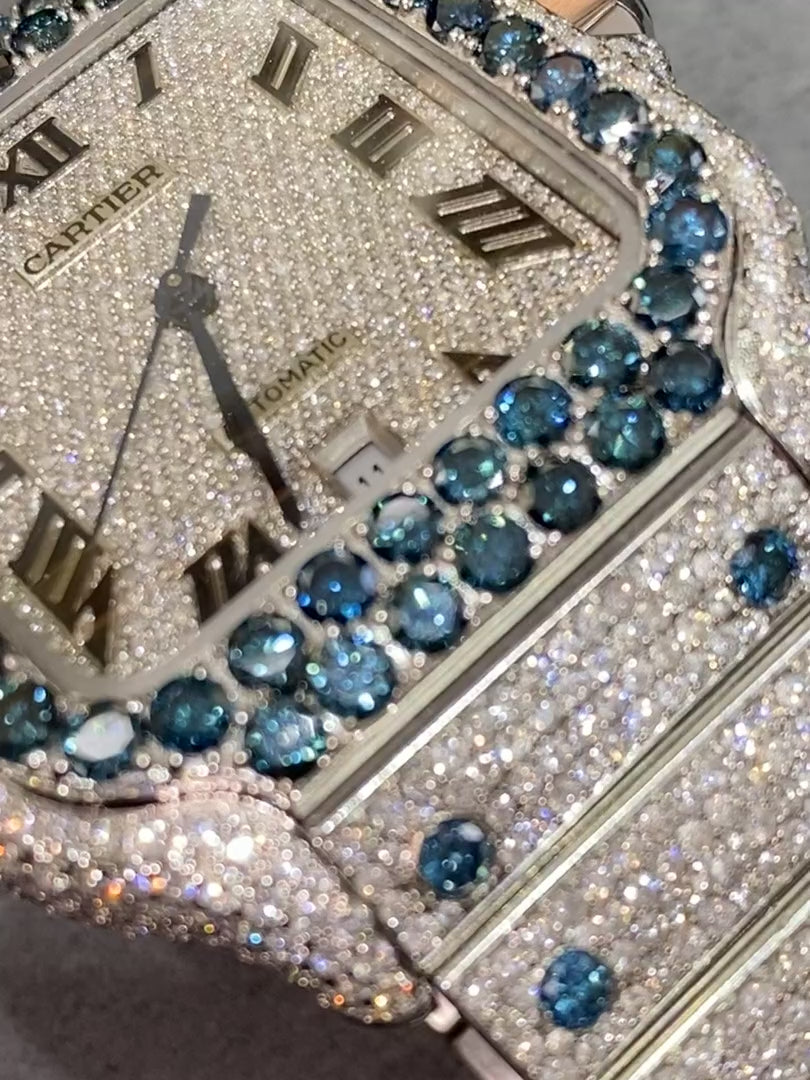 Sapphire Iced Out Cartier Watch "Bust Down" Cartier Watch VS1 18 cts natural diamonds💎.
