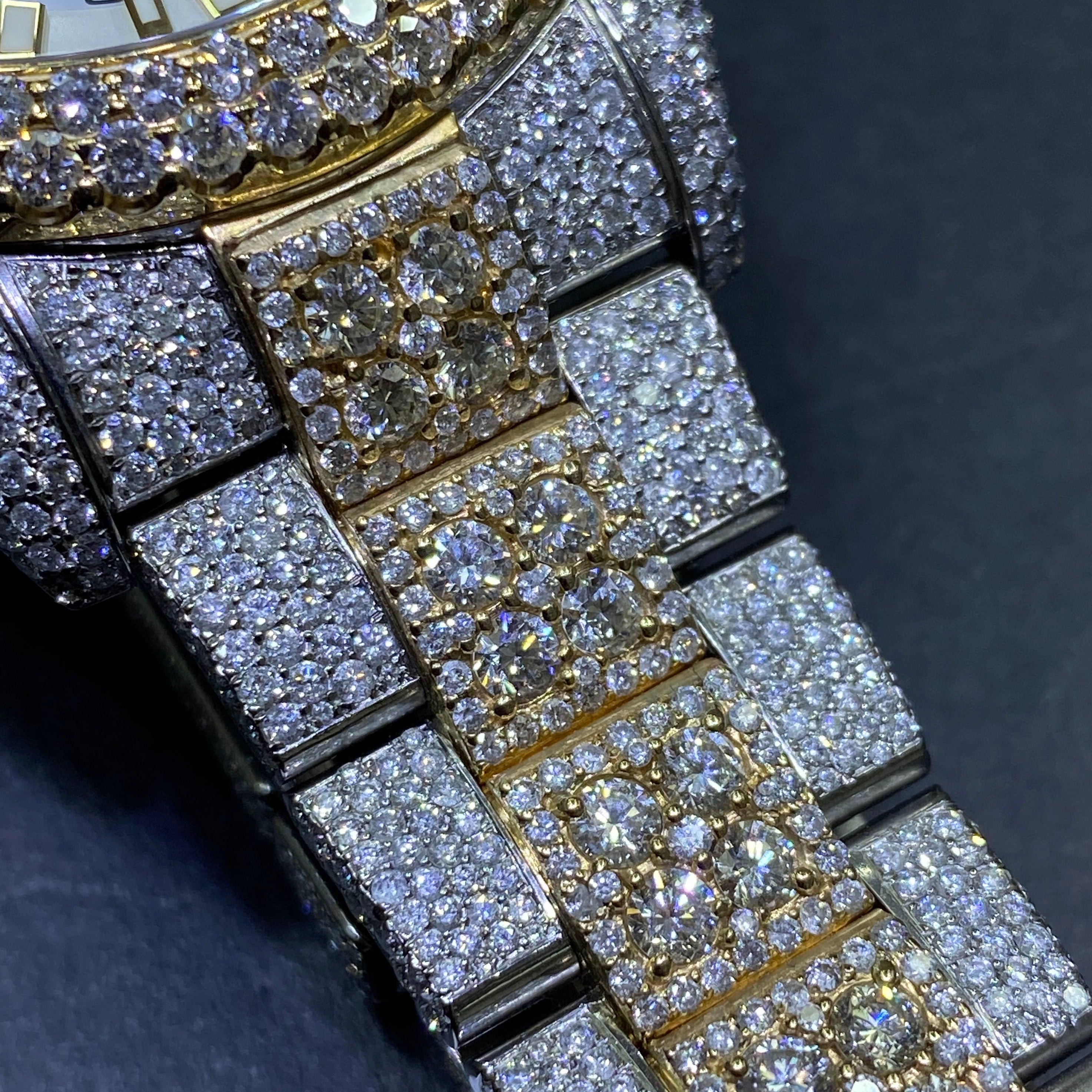 iced rolex "bust down" two tone sky dweller watch with 37 cts of vs1 diamonds