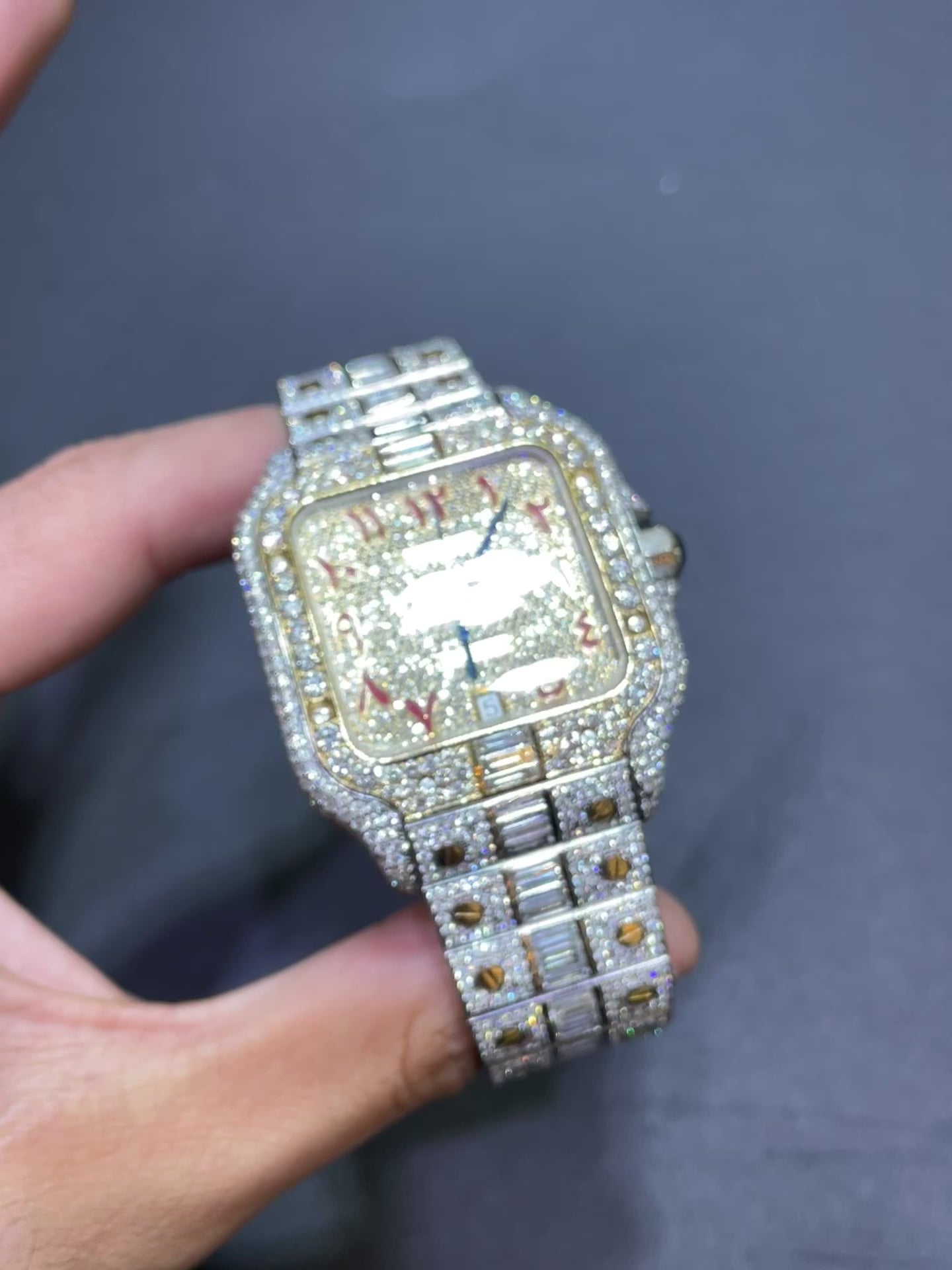 41 mm Cartier Santos xl “iced Bust down” Baguettes 32cts Natural Diamonds watch