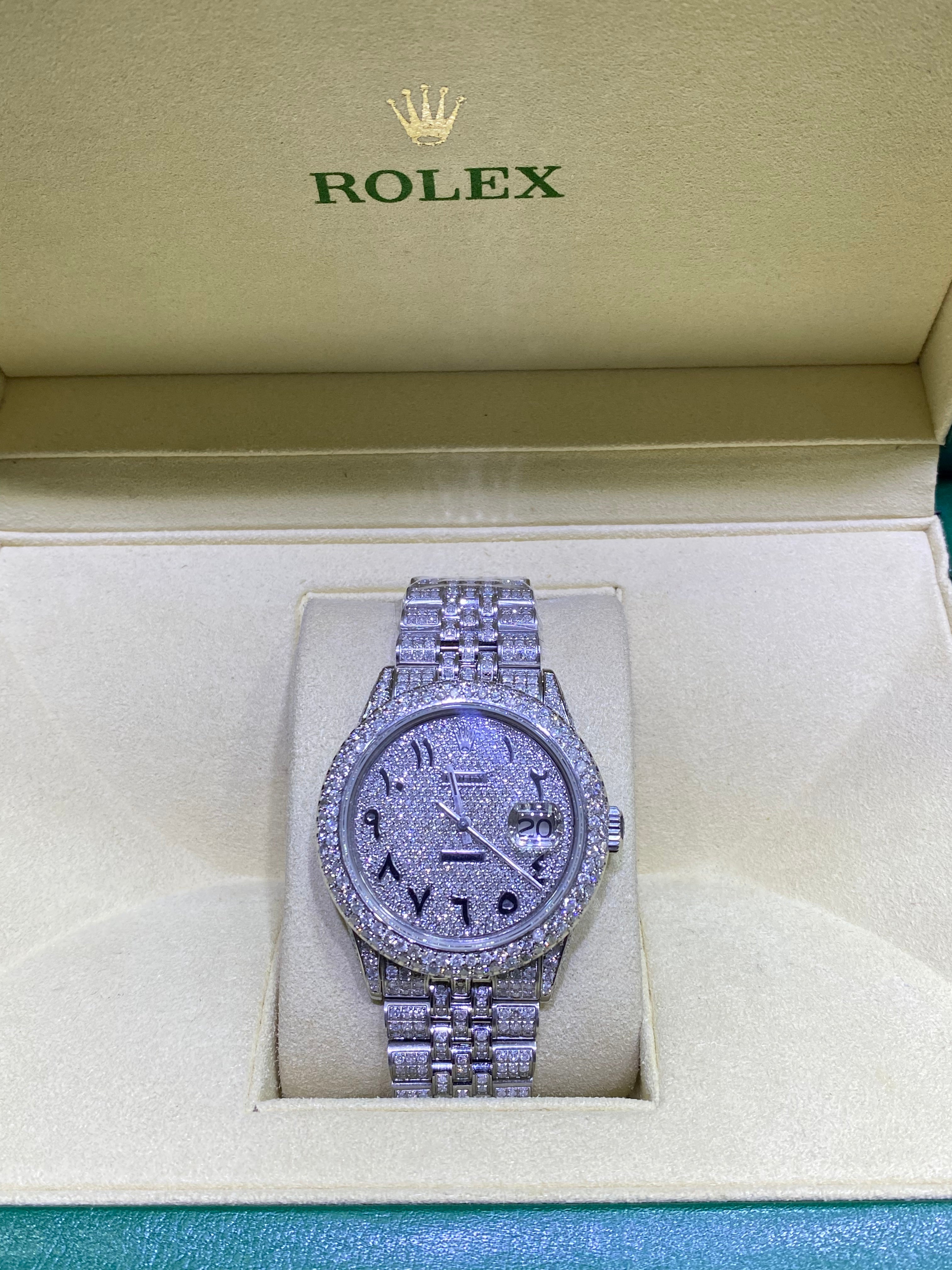 36mm rolex stainless steel#1601 double bezel “iced bustdown “ vs1 natural diamonds 💎 15cts.t.w.