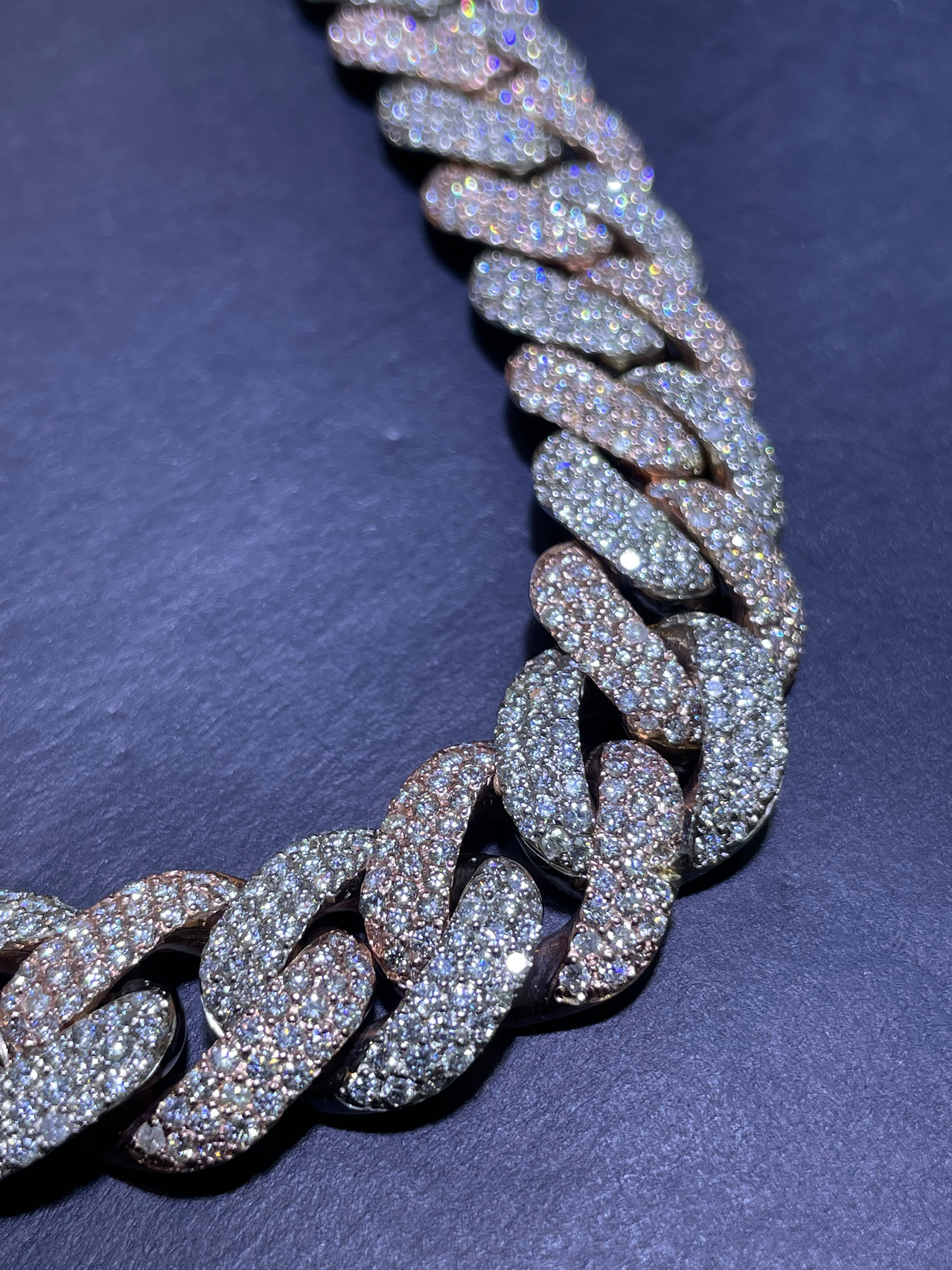 14k "Iced Out Miami Cuban Link" Necklace VVS1 44 CTs t.w. Rose/White ”iced diamond “ 273 grams 14k Gold. 16mm
