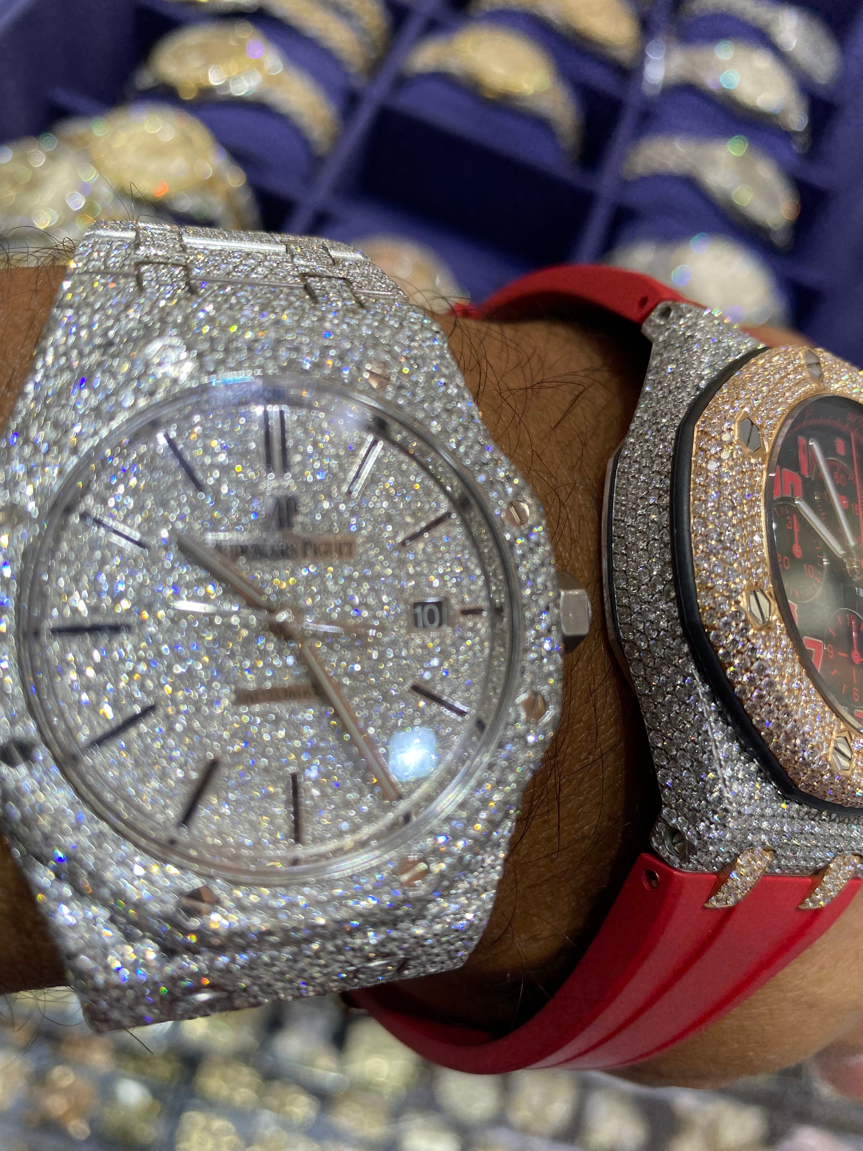 42mm Iced Out Audemar Piguet Watch 40 cts VVS1 Natural Diamonds "Iced Bust Down" AP Watch
