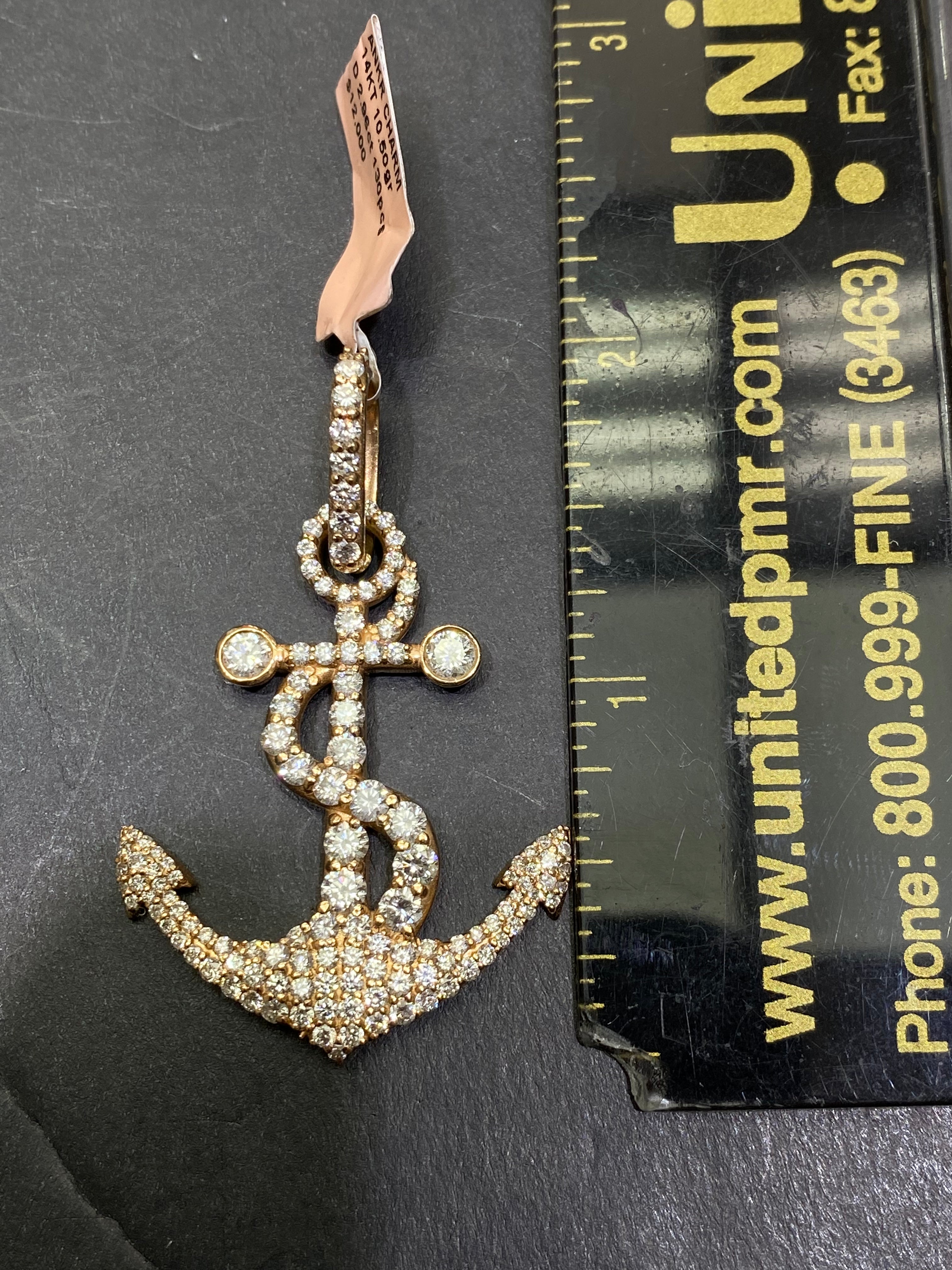 New 14k Anchor Pendant VS-1 natural diamonds 3 cts.t.w. 14k 10.6 grams