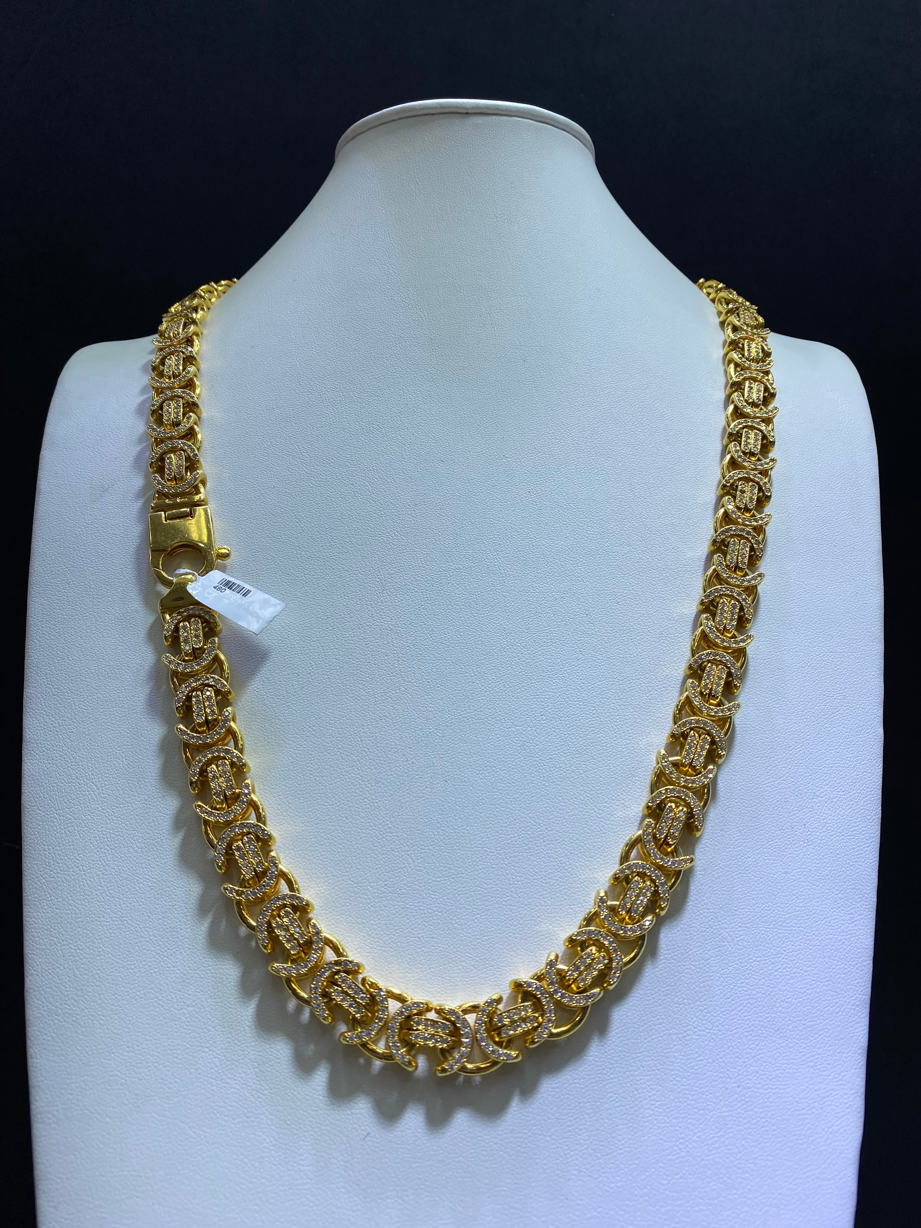 new 14k “kings chain”solid byzantine miami cuban link iced 15cts.t.w.vs1 natural diamonds
