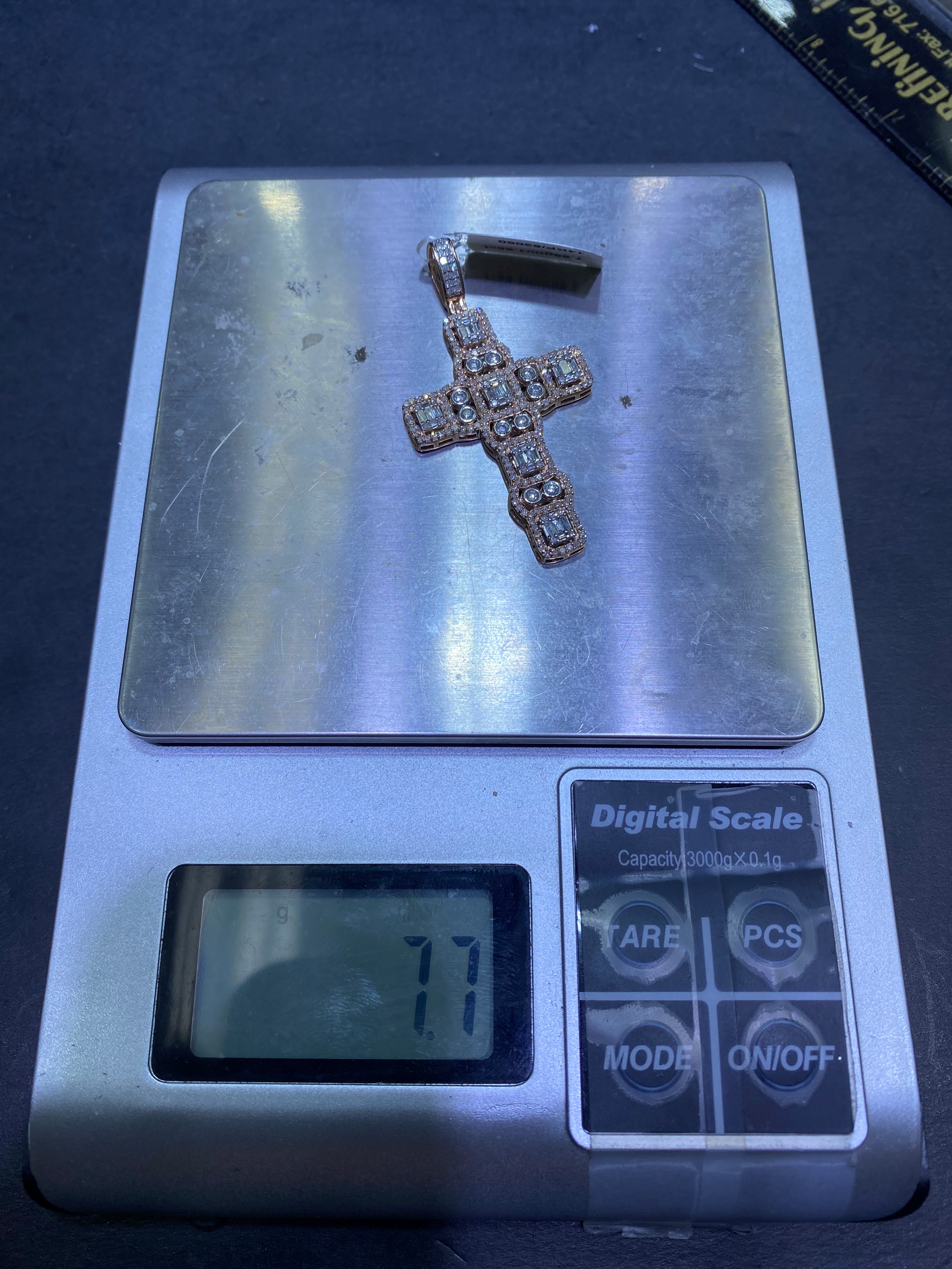 New Vvs-1 Natural Diamonds 14k Rose Gold Cross Pendant