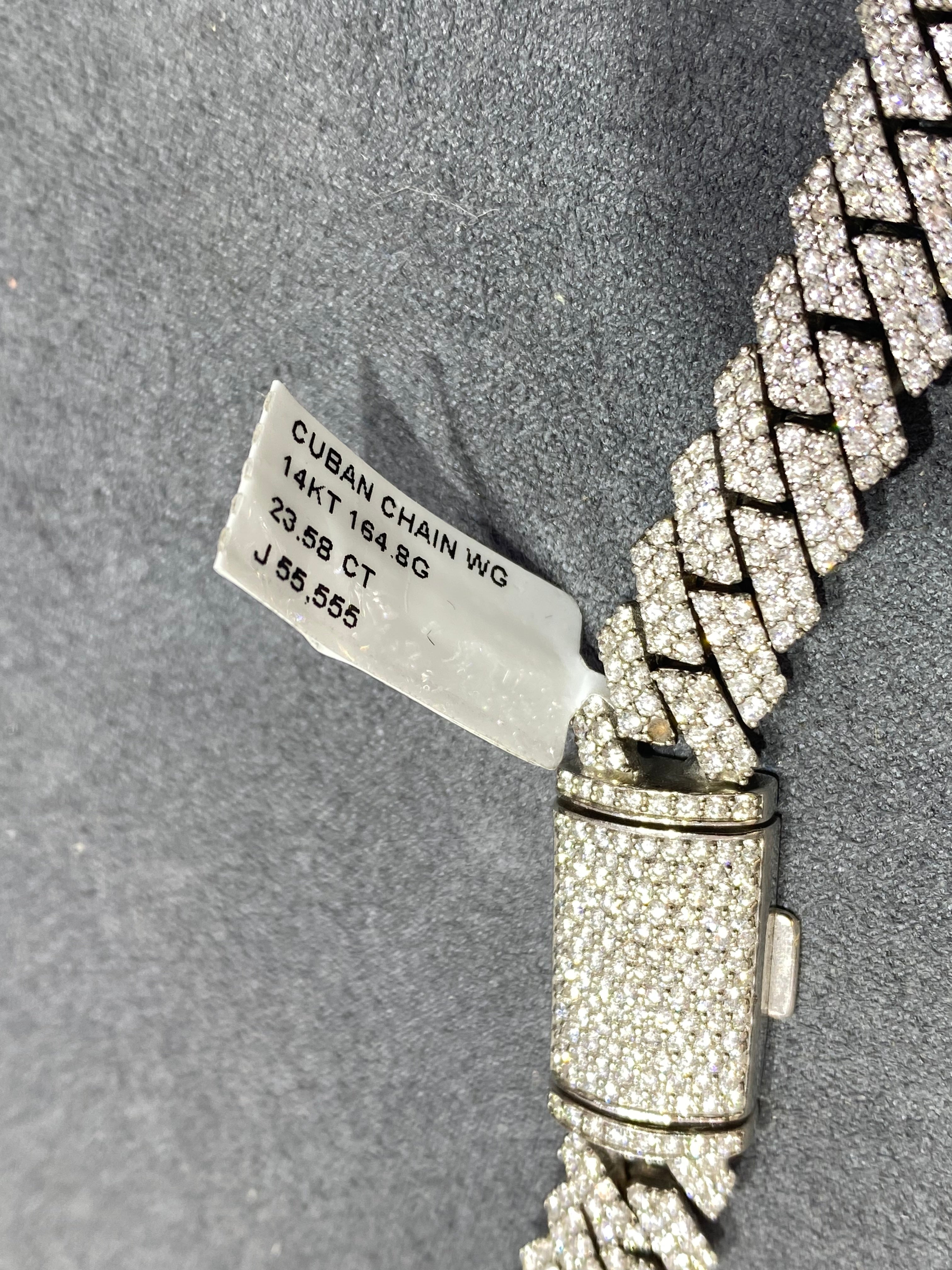 New ICED 14k WHITE GOLD MIAMI CUBAN NECKLACE Vs1 24.cts.t.w. NATURAL DIAMONDS