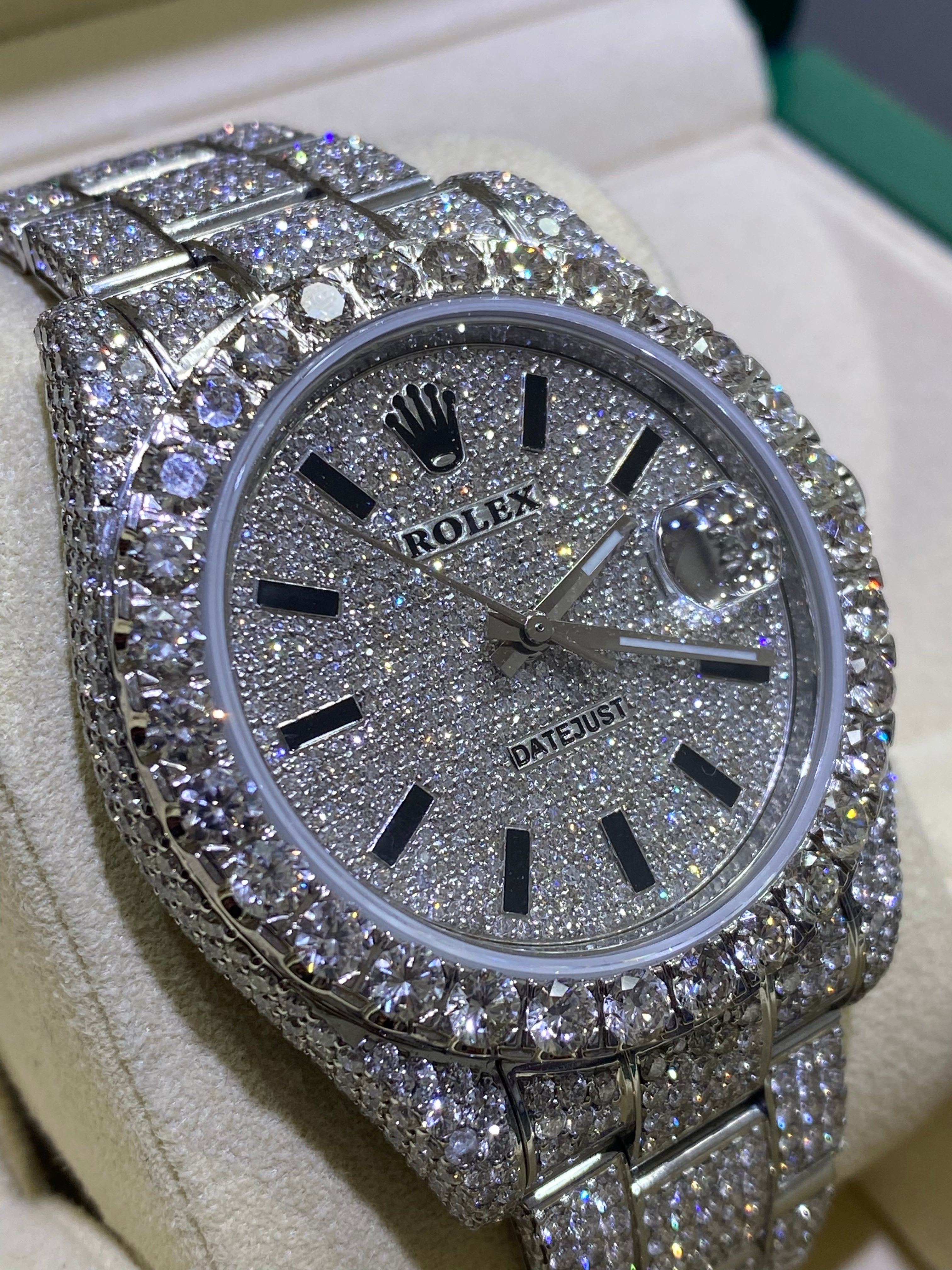 41mm rolex 2022 vvs1 natural diamonds 💎”iced bustdown “ 30 cts .t.w.