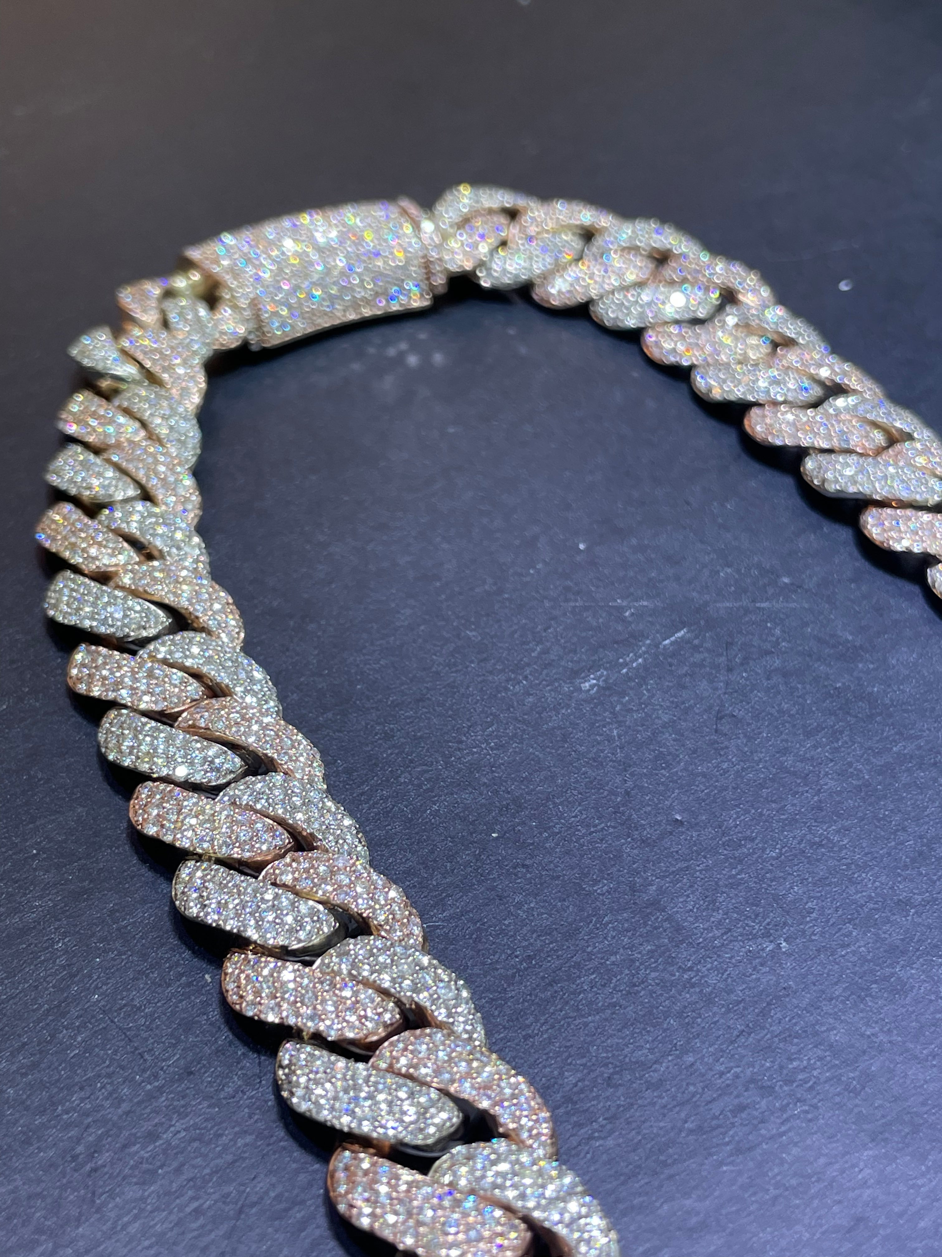 14k "Iced Out Miami Cuban Link" Necklace VVS1 44 CTs t.w. Rose/White ”iced diamond “ 273 grams 14k Gold. 16mm