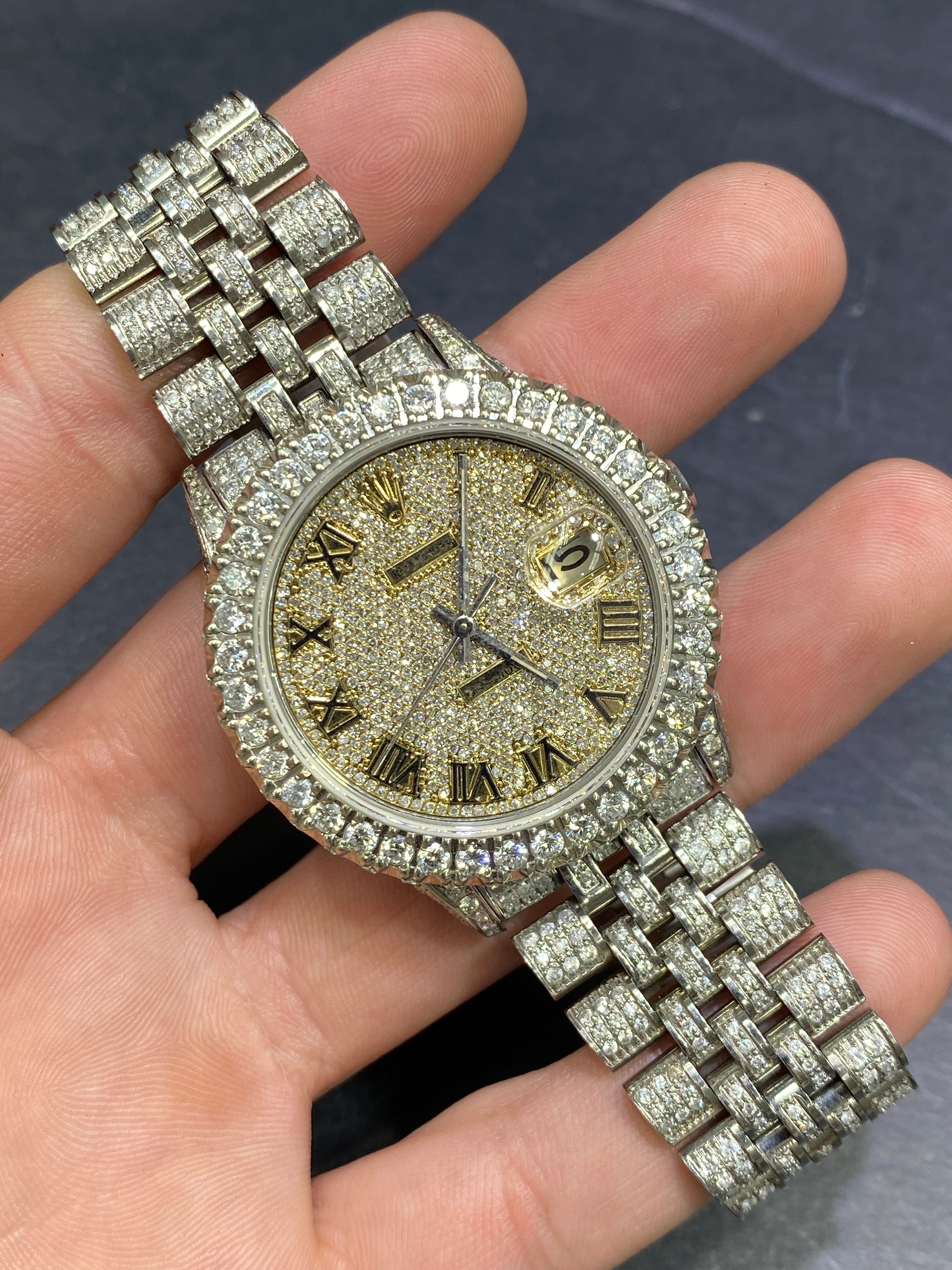 36mm rolex "bust down" iced stainless steel. 15 cts t.w.