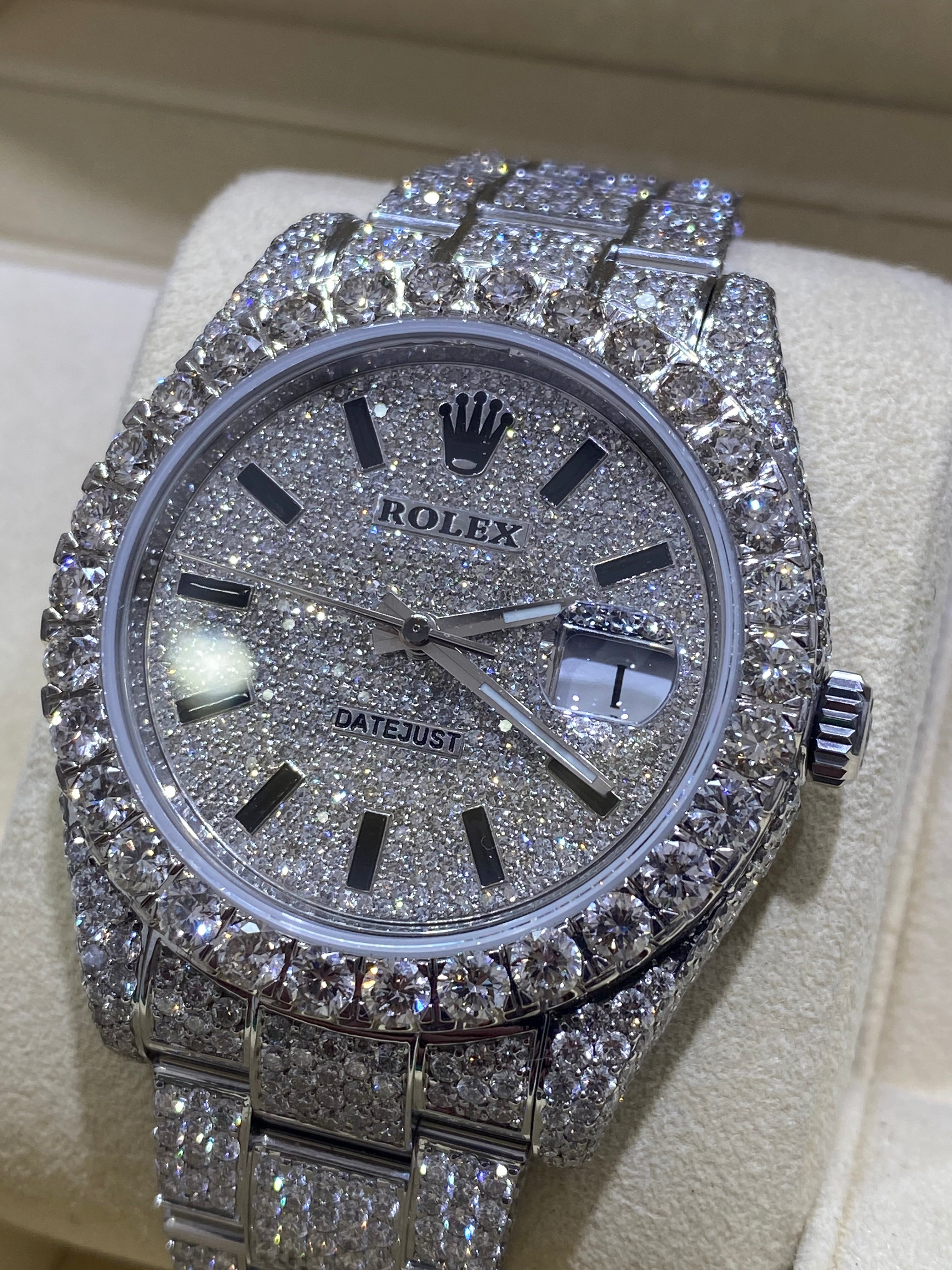 41mm rolex 2022 vvs1 natural diamonds 💎”iced bustdown “ 30 cts .t.w.
