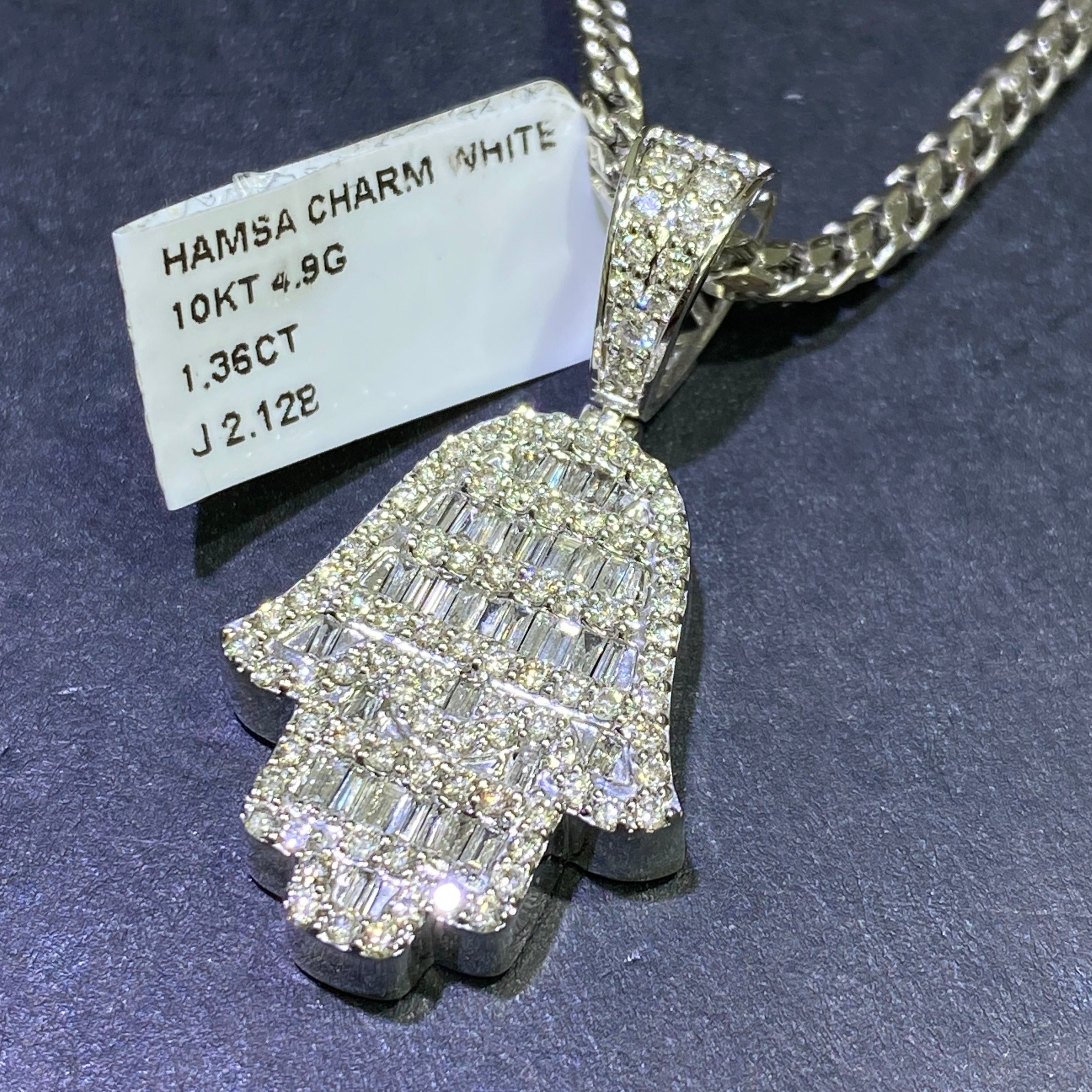Hand Of God "iced hamsa" Charm VVS1 Baguettes natural diamonds π , 5 grams 14k white gold