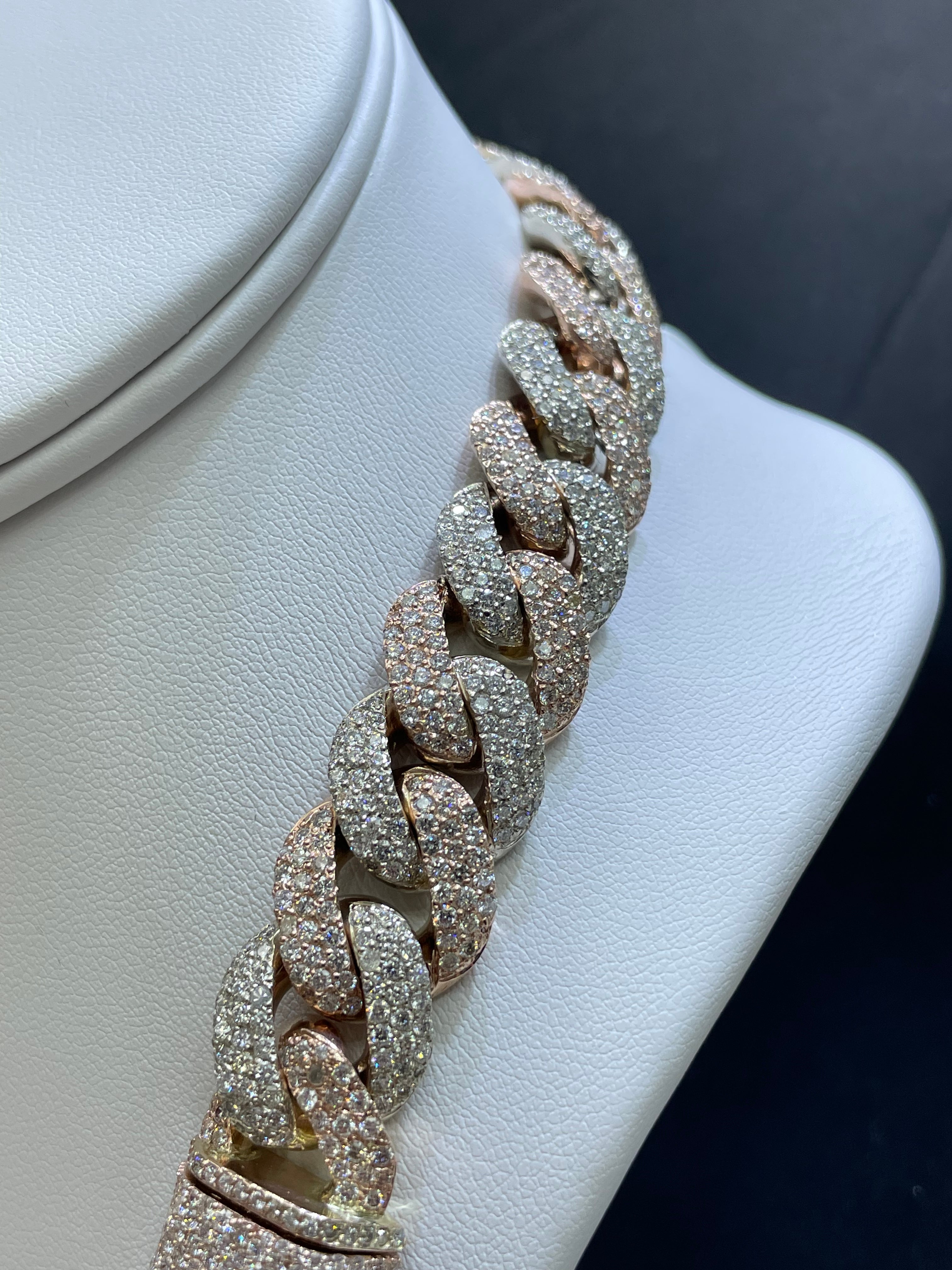 14k "Iced Out Miami Cuban Link" Necklace VVS1 44 CTs t.w. Rose/White ”iced diamond “ 273 grams 14k Gold. 16mm