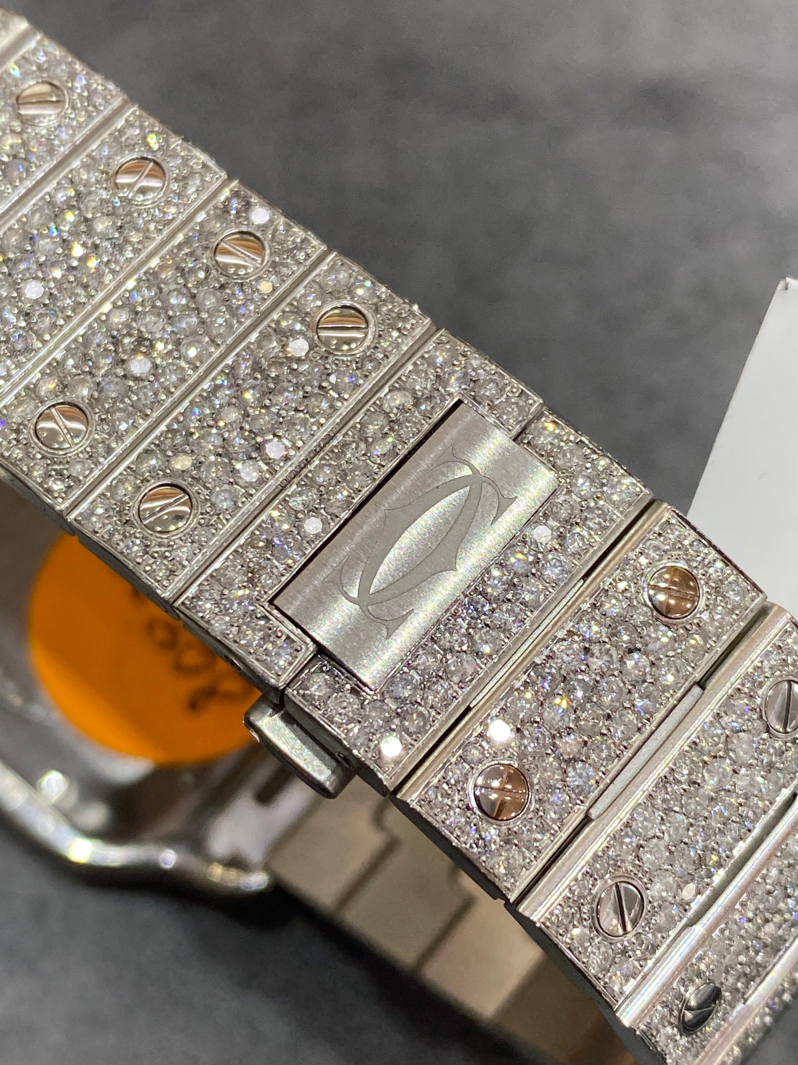new 41mm cartier santos xl"iced bust down" watch blue “tiffany style”dial 18cts t.w.vs1 natural diamonds 💎