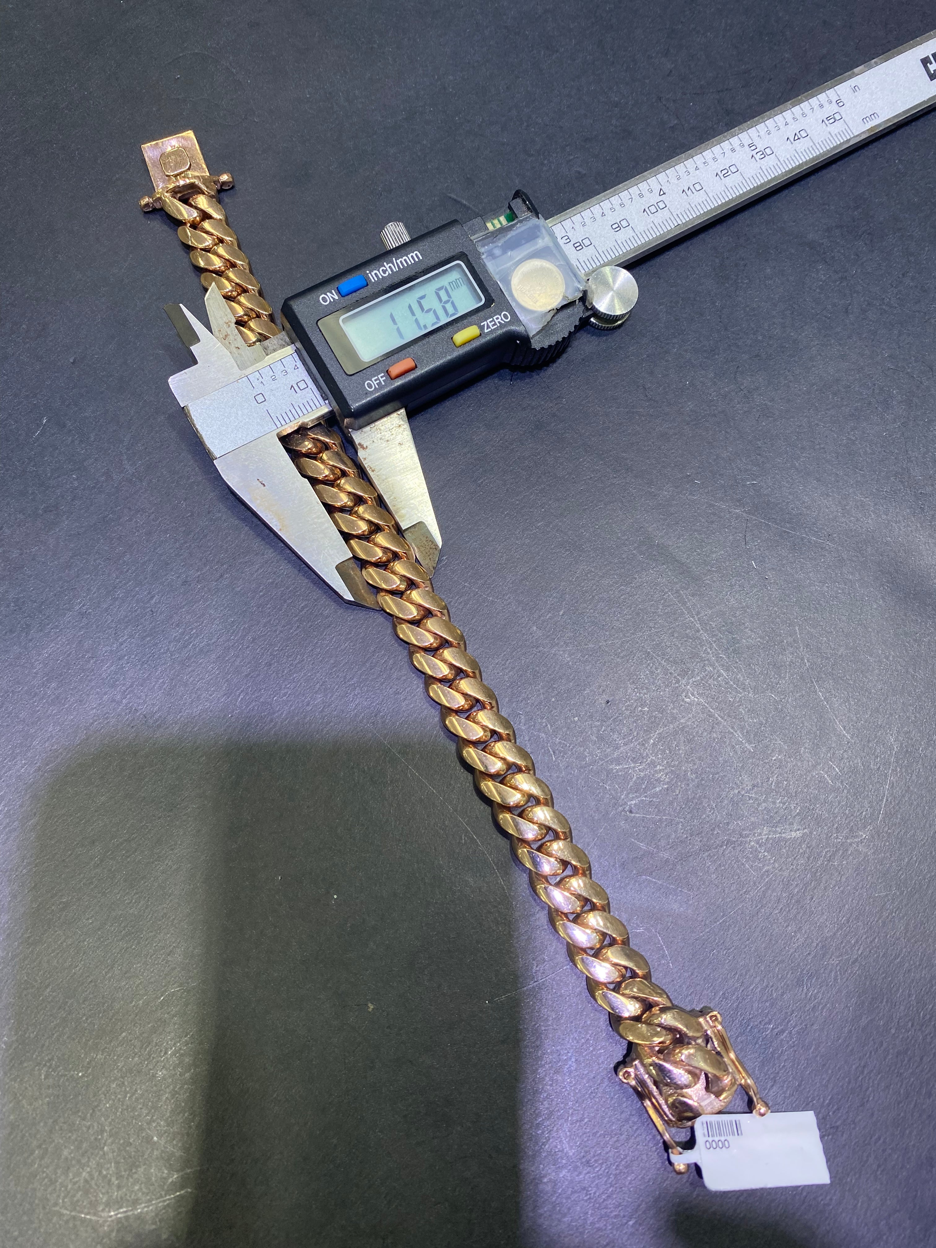 new 10k rose gold handmade miami cuban link bracelet 11.5mm,92grams,8.5inch