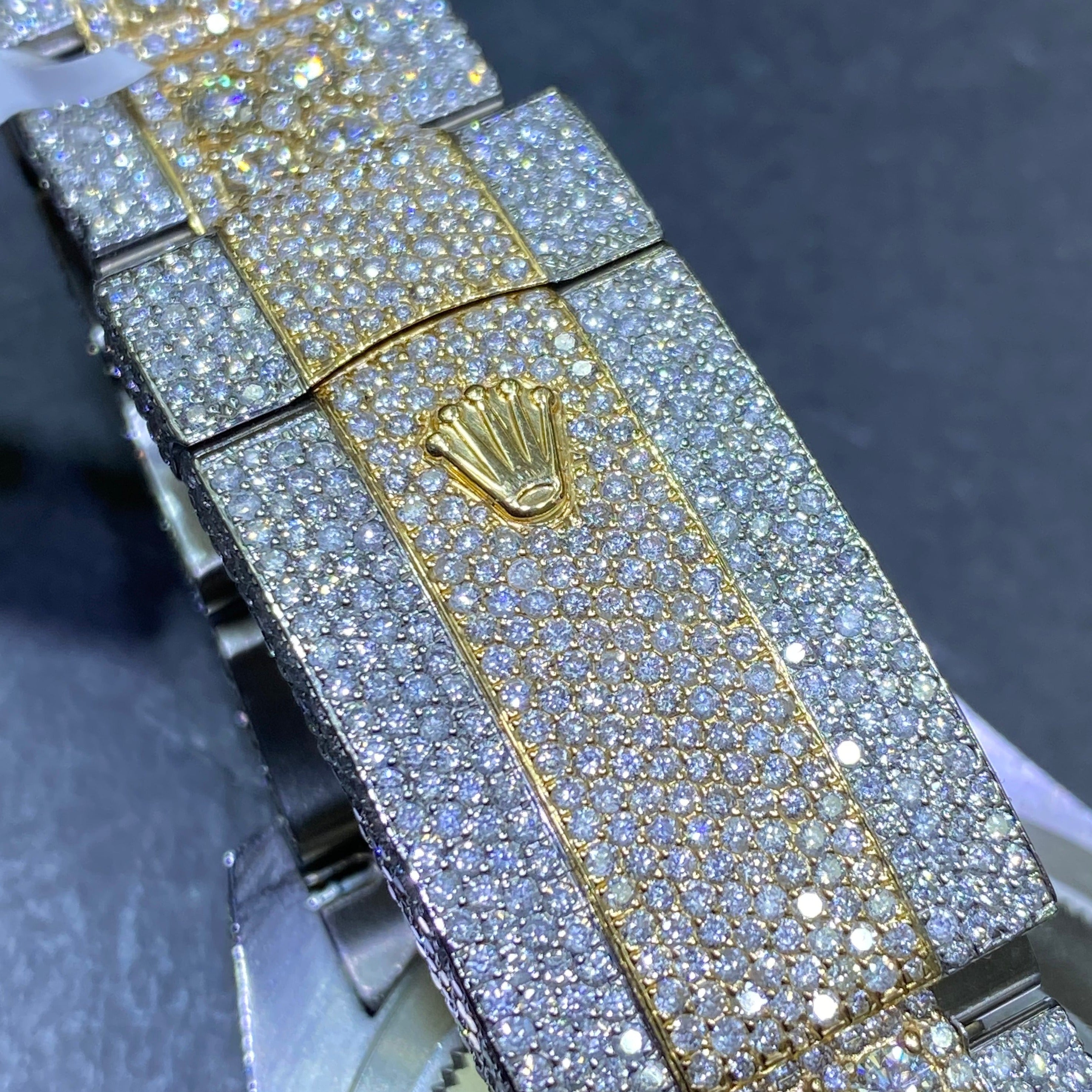 iced rolex "bust down" two tone sky dweller watch with 37 cts of vs1 diamonds