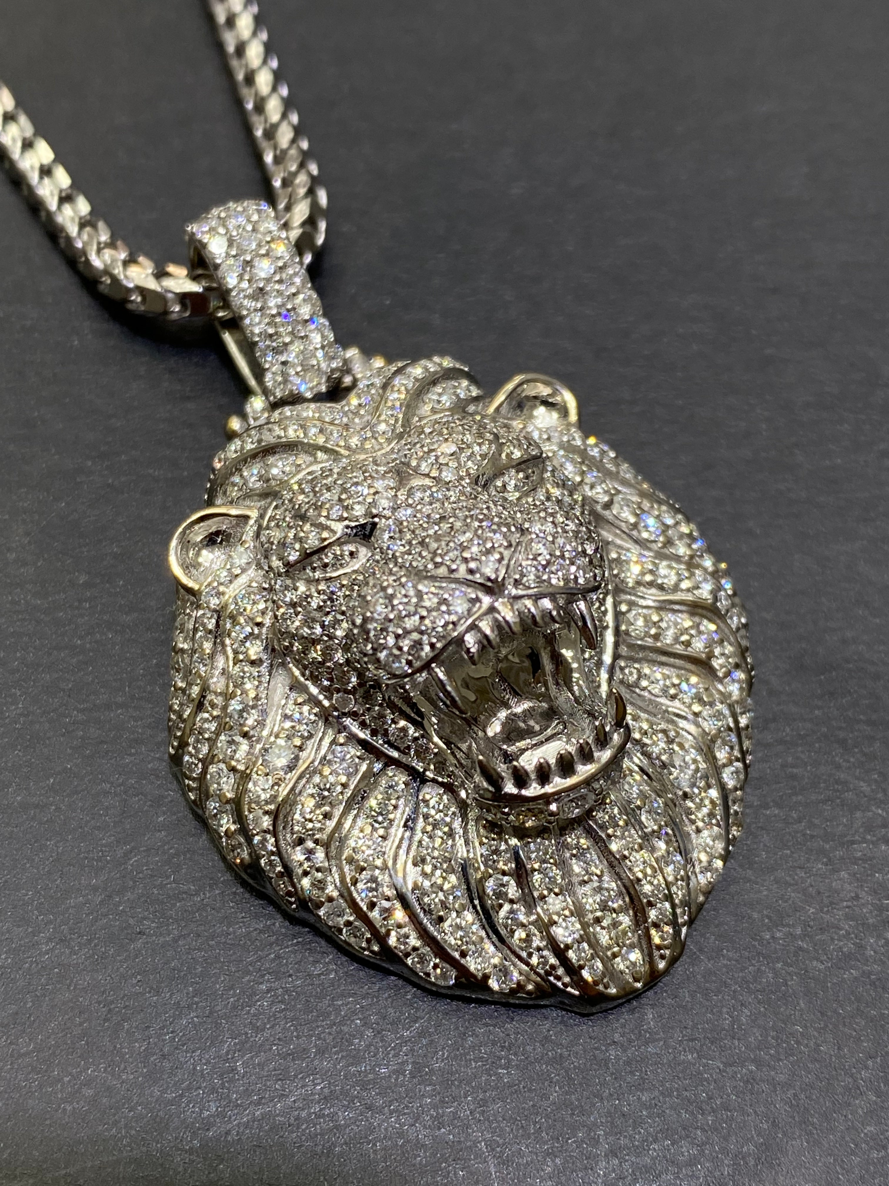 New 14k "Iced Out" Lion Custom Pendant 4 cts t.w. Natural VS1 Diamonds and 32 grams 14k White Gold