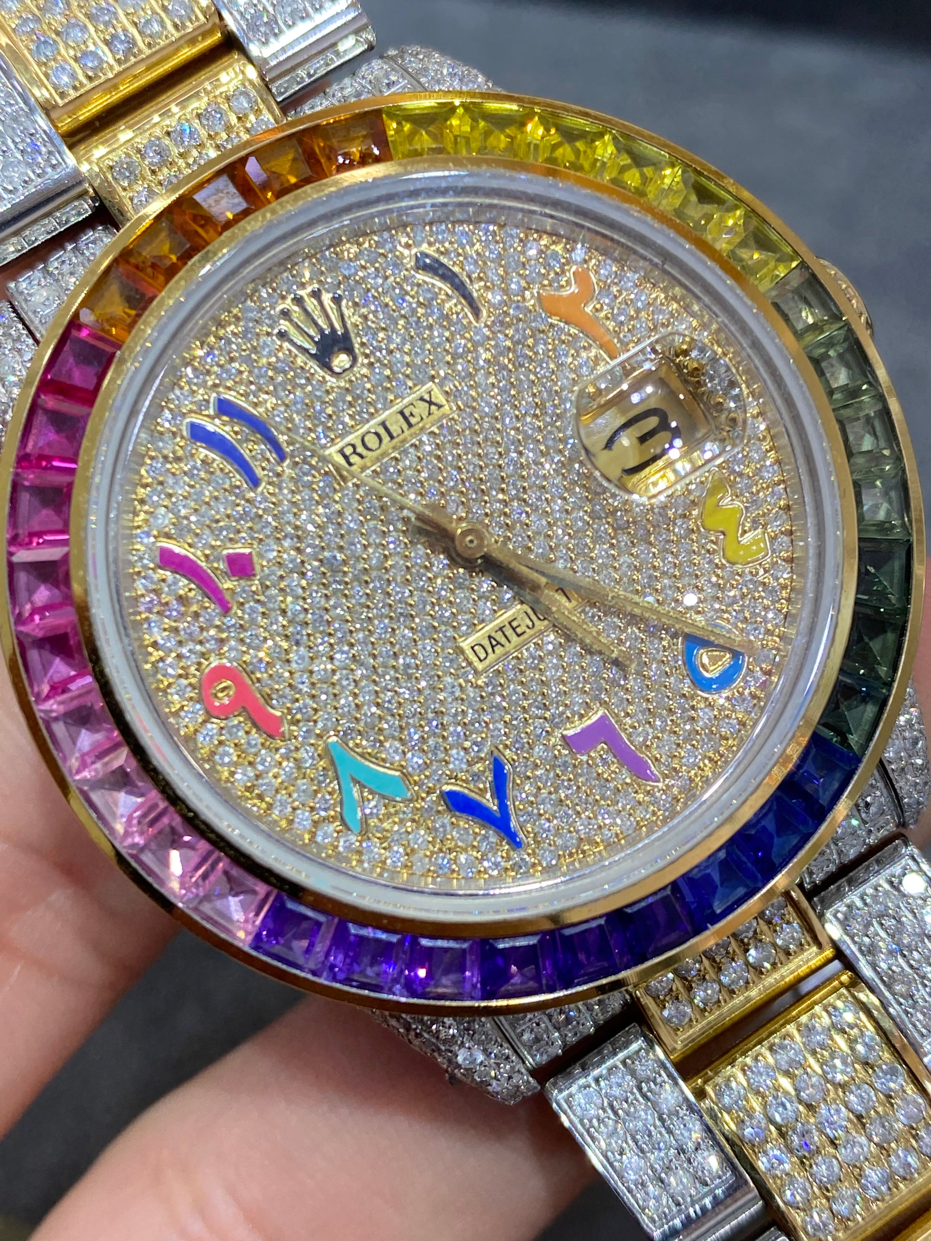 36mm rolex datejust βiced bustdown β oyster band rainbow π 15 cts .t.w. vs1 natural π